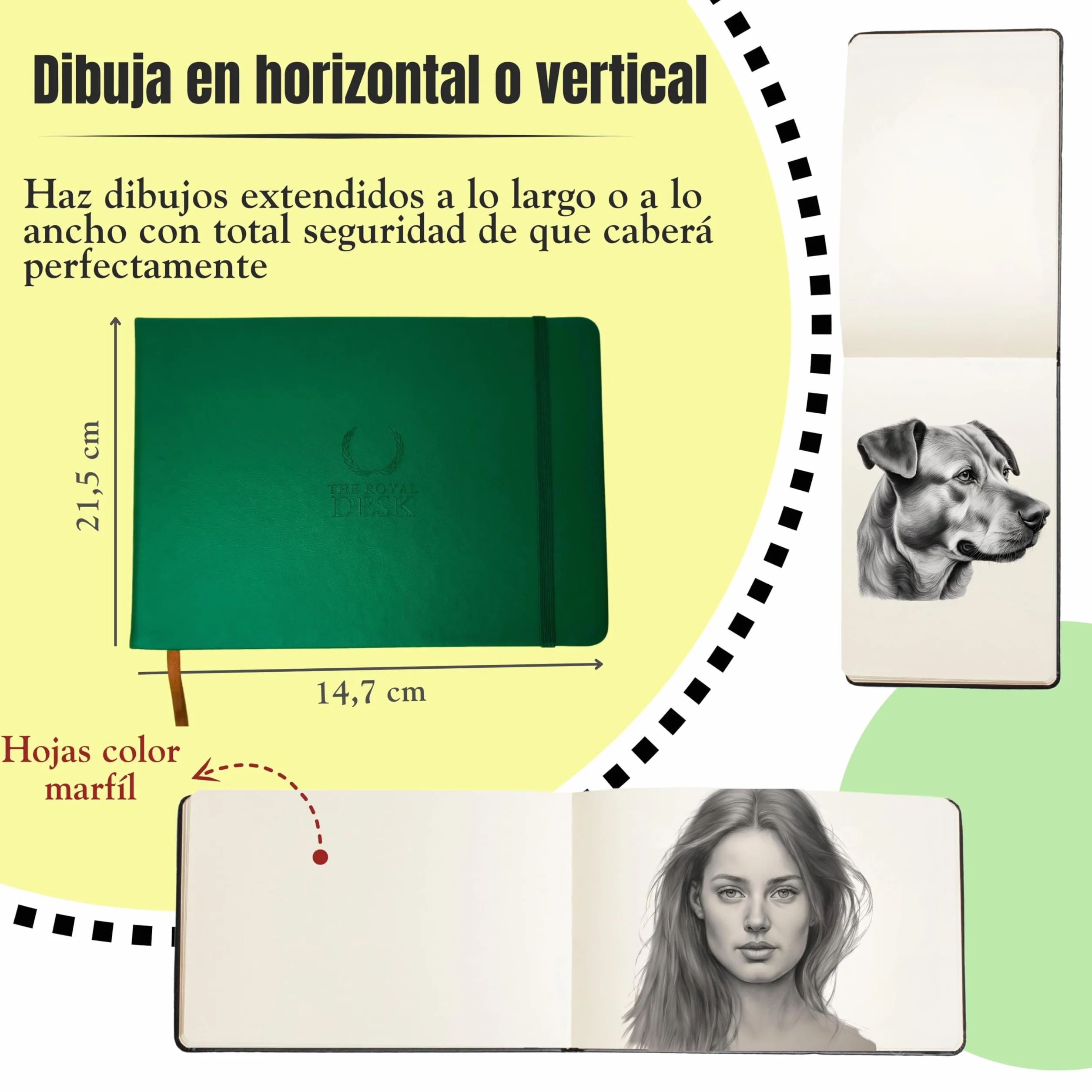 Cuaderno de dibujo profesional tapa dura 80 hojas 200 g/m² Sketchbook Artistic Green