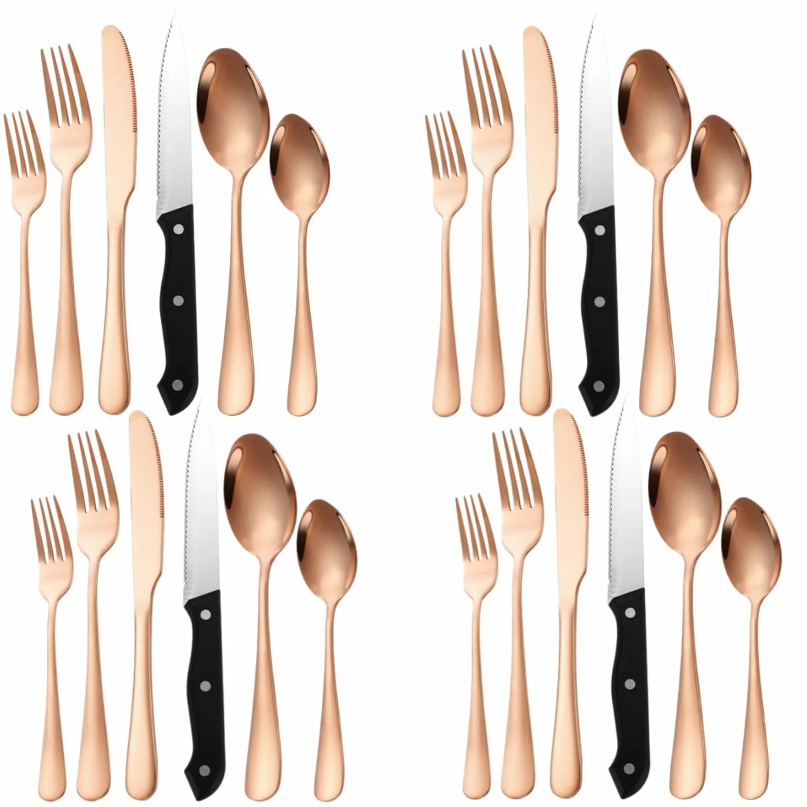 Cubiertos Redondas Y Planas Acero Inoxidable 410 Oro Rosa 4 Juegos | cuchillo para carne cuchillo para carne tenedor cuchara restaurante occidental