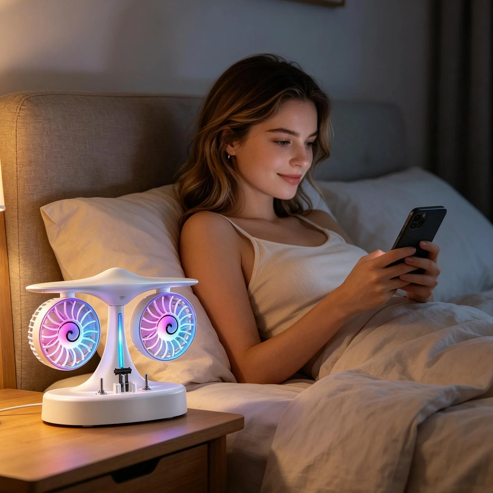 Ventilador De Escritorio Pequeño 3 Velocidades Con Nebulización Y Doble | Ventilador Personal Pequeño para Dormitorio para Oficina en Casa Apartamento Escuela Salón Verano Viaje Camp