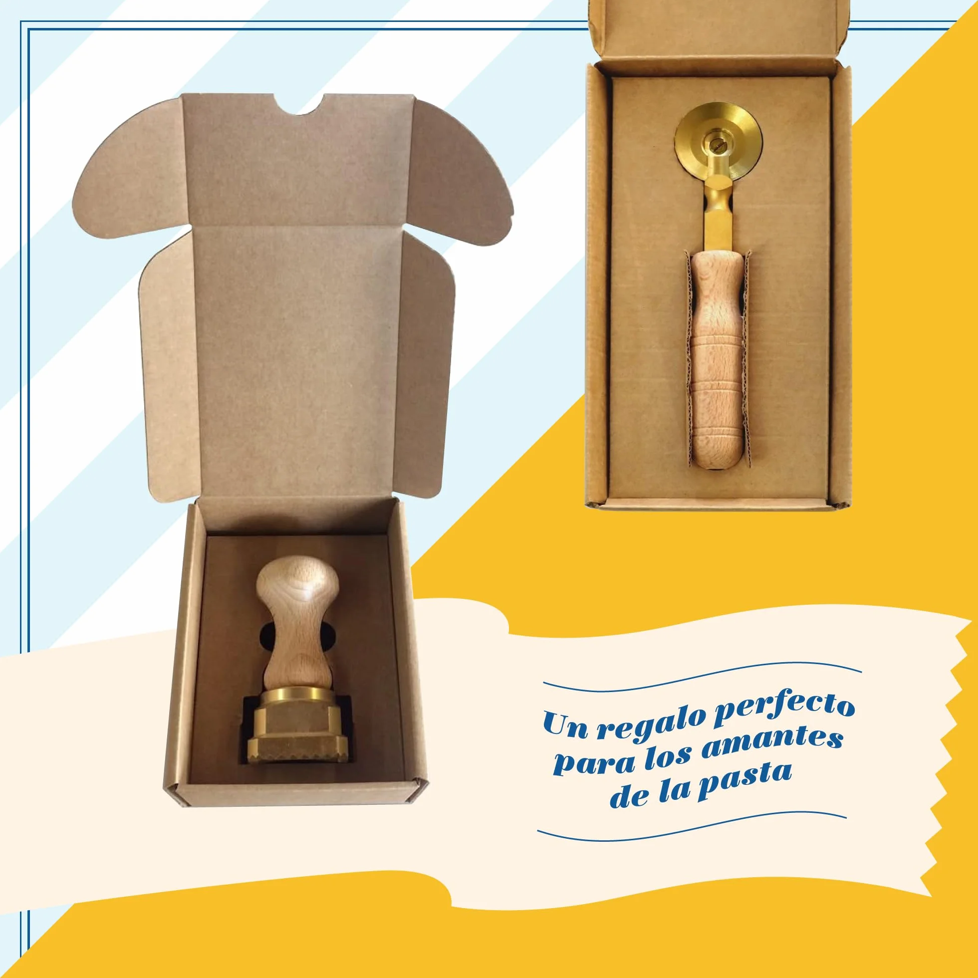 La Gondola Cortador de Raviolis Caseros - Forma de Champiñón 65 mm | Cortapastas de Latón y Madera Natural | Cortador de Pasta Robusto y Fácil de Usar | Utensilios para Pasta Fresca Hechos en Italia