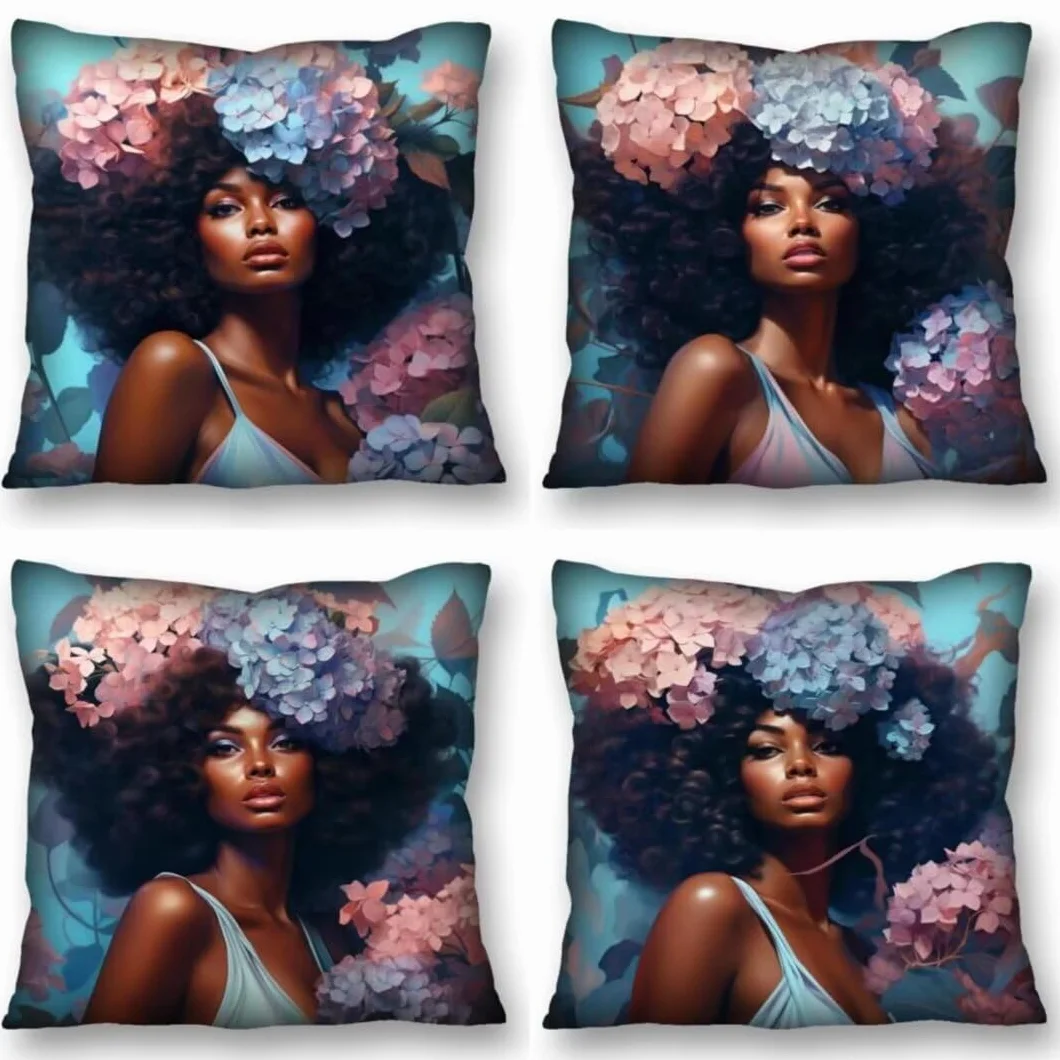Juego de 4 Fundas de Cojines 70x70 cm Cojines mujer flor Funda Cojin Cuadrados de Lino Fundas Cojines Sofá Cojines Decorativos para Salón Sofá Dormitorio Coche Jardín Silla Decoración del Hogar