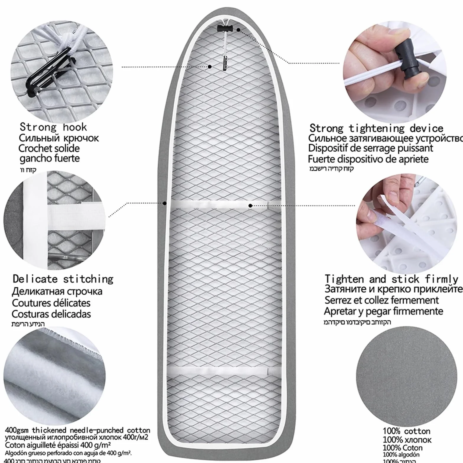 Funda para tabla de planchar resistente al calor de algodón reflectante acolchado 140 x 50 cm (negro) para tablas de planchar, fácil de limpiar, diseño antideslizante