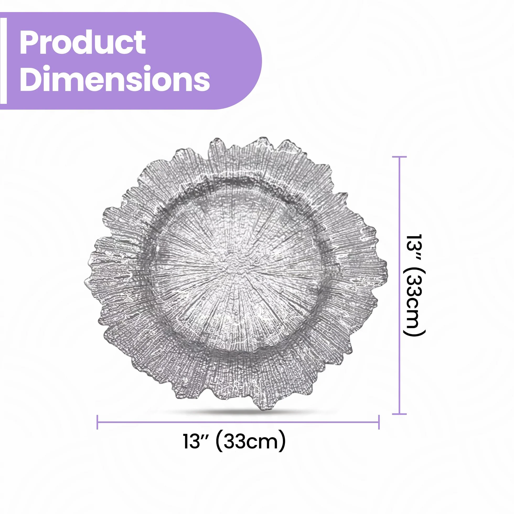 Platos de carga plateados de diseño vintage – 33 cm elegantes platos de polipropileno para bodas, fiestas, aniversarios, cumpleaños, vajilla, eventos de catering y eventos especiales – Juego de 6