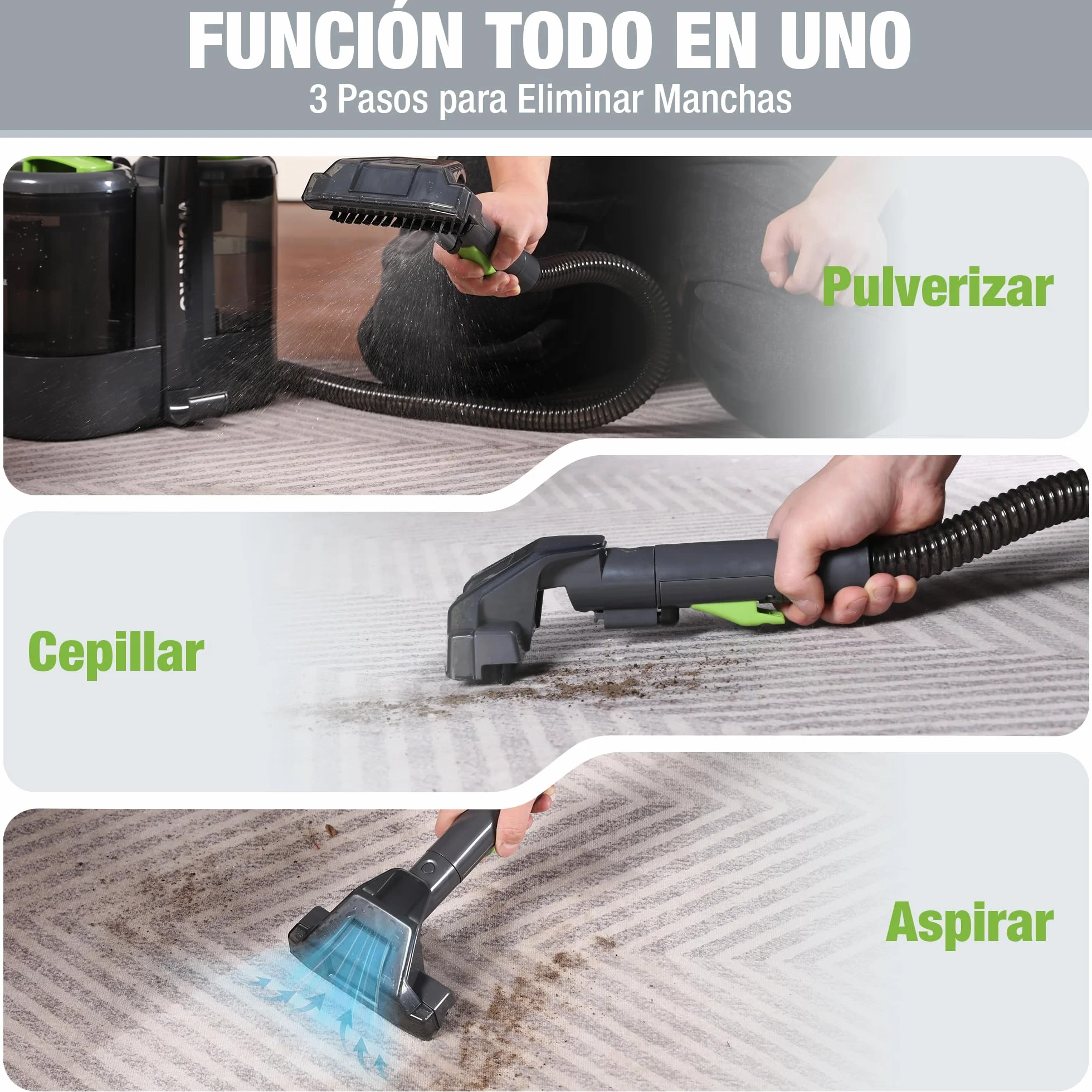 WORKPRO Aspiradora de Agua Tapiceria, Limpiador de Tapicerias de 450W, Aspiradora para Alfombras con Detergente, Limpia Moquetas, Maquina Aspirador para Tapicerias, Sofá, 75 dB