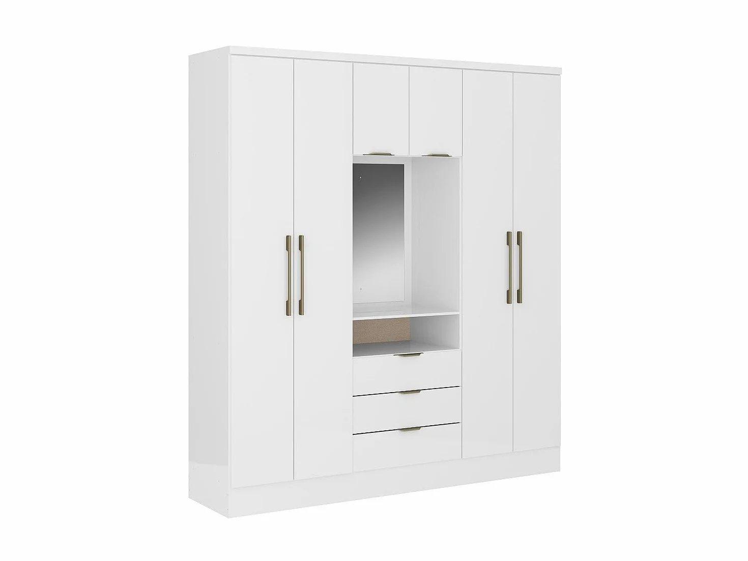Vente-unique - Armario 6 Puertas y 3 cajones - con Espejo - 180 cm de Ancho - Color: Blanco - ELORIO