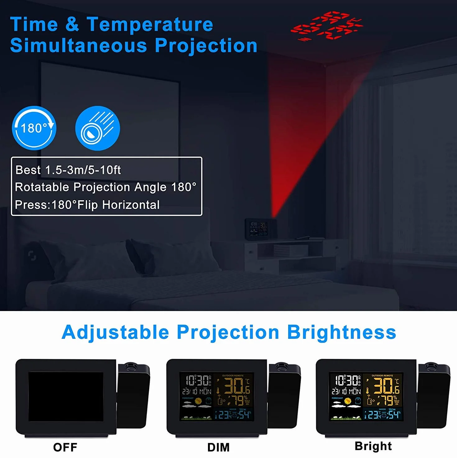 Despertador Digital Estación meteorológica inalámbrica Alarma de proyección Relojes atómicos con Sensor Remoto para Temperatura y Humedad