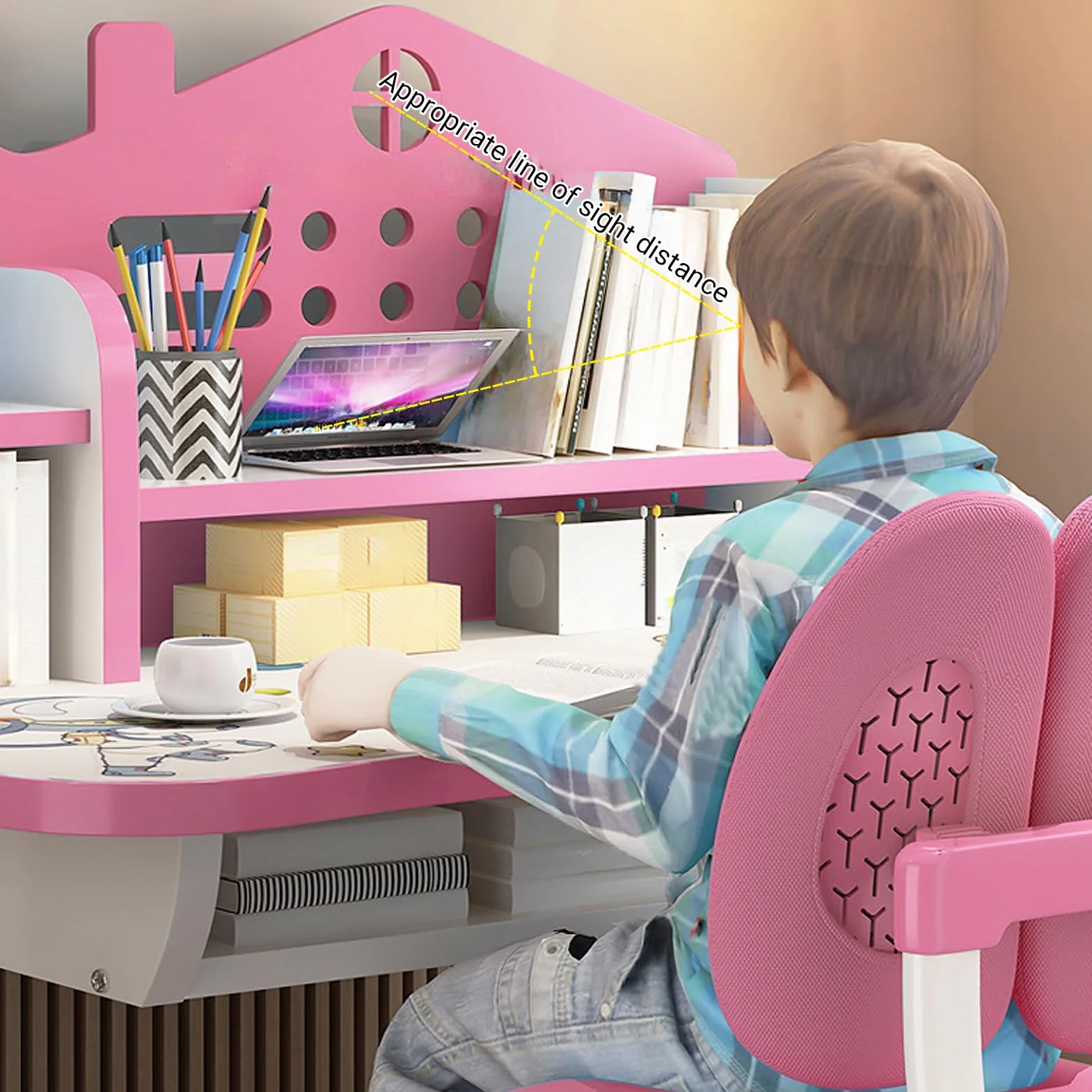 Escritorio de estudio con silla para niños de 3 a 12 años, altura ajustable, juego funcional de escritorio y silla, tablero de densidad, distancia dorada, separación científica, mesas de