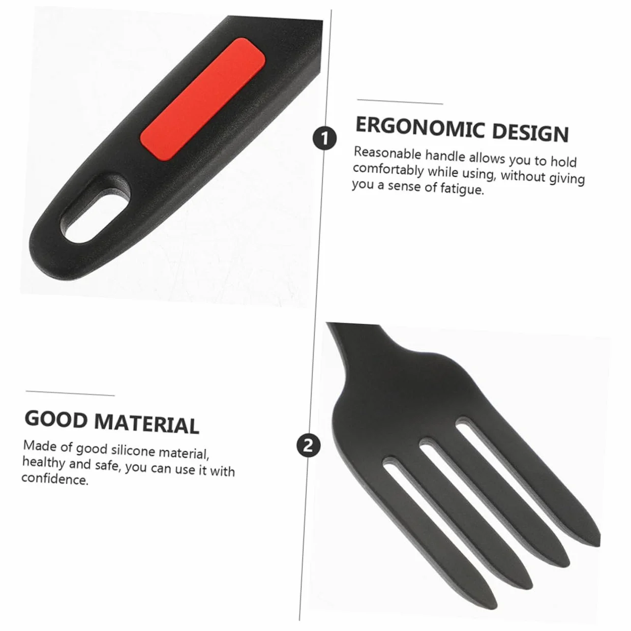 Zerodeko 2 piezas Tenedor de Silicona Reutilizable para Ensaladas Utensilio de Cocina Negro y Rojo