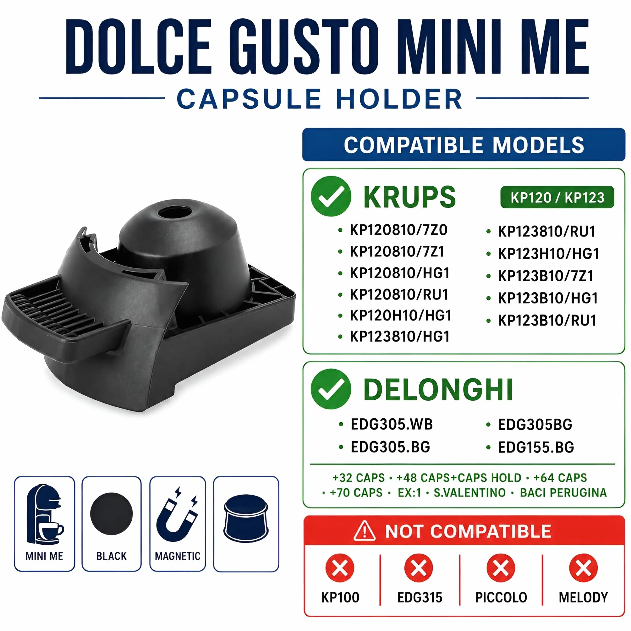 MIRTUX Portacápsulas Compatible para Delonghi Dolce Gusto Mini-Me y Krups KP120