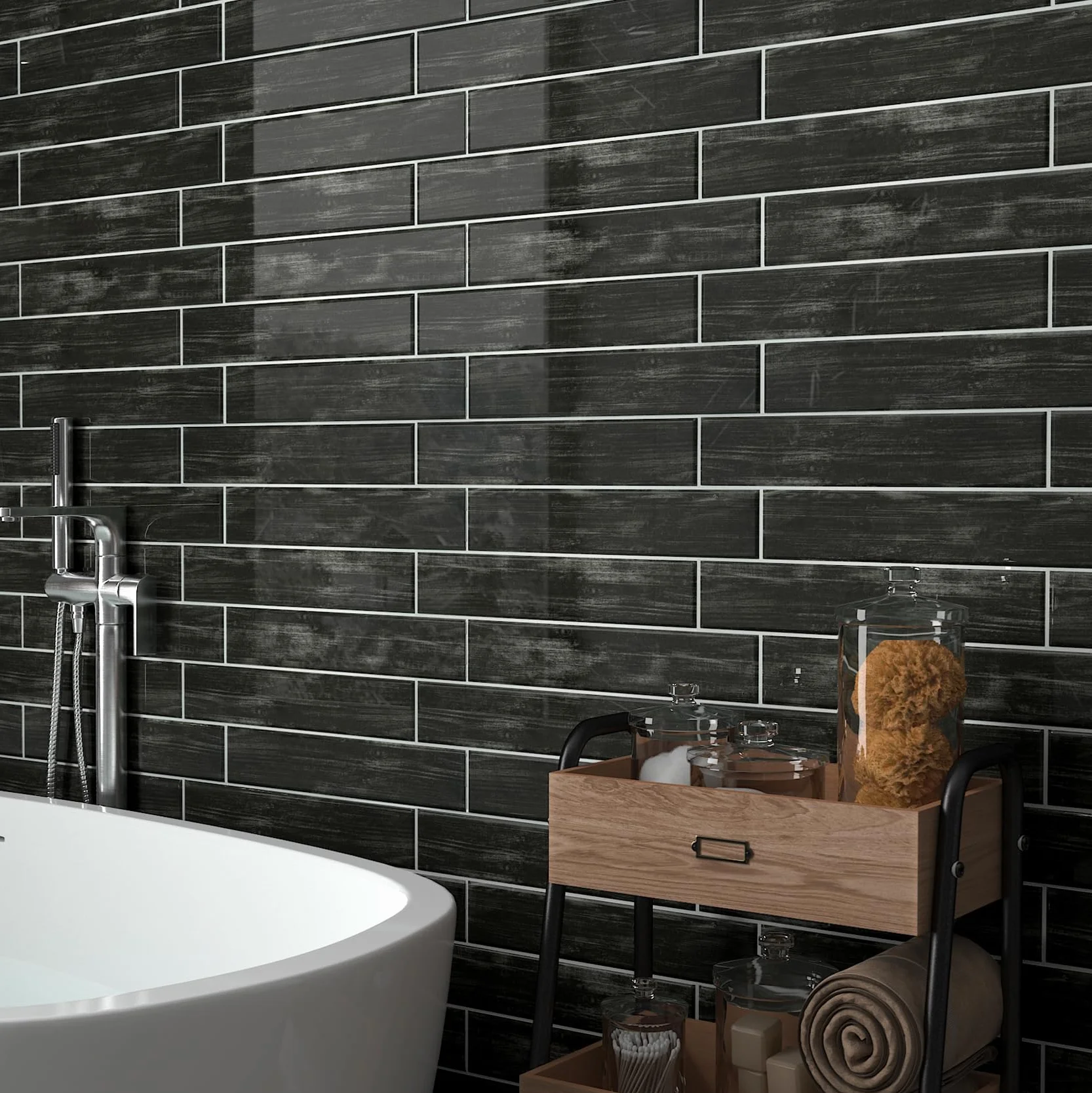 Livelynine Azulejos Adhesivos Baño 3D Impermeable Vinilos Cocina Azulejos Madera Negro 30x30CM 16 Losetas Azulejo Adhesivos Pared Negro Vinilos Adhesivo para Azulejo Paneles decorativos para Pared