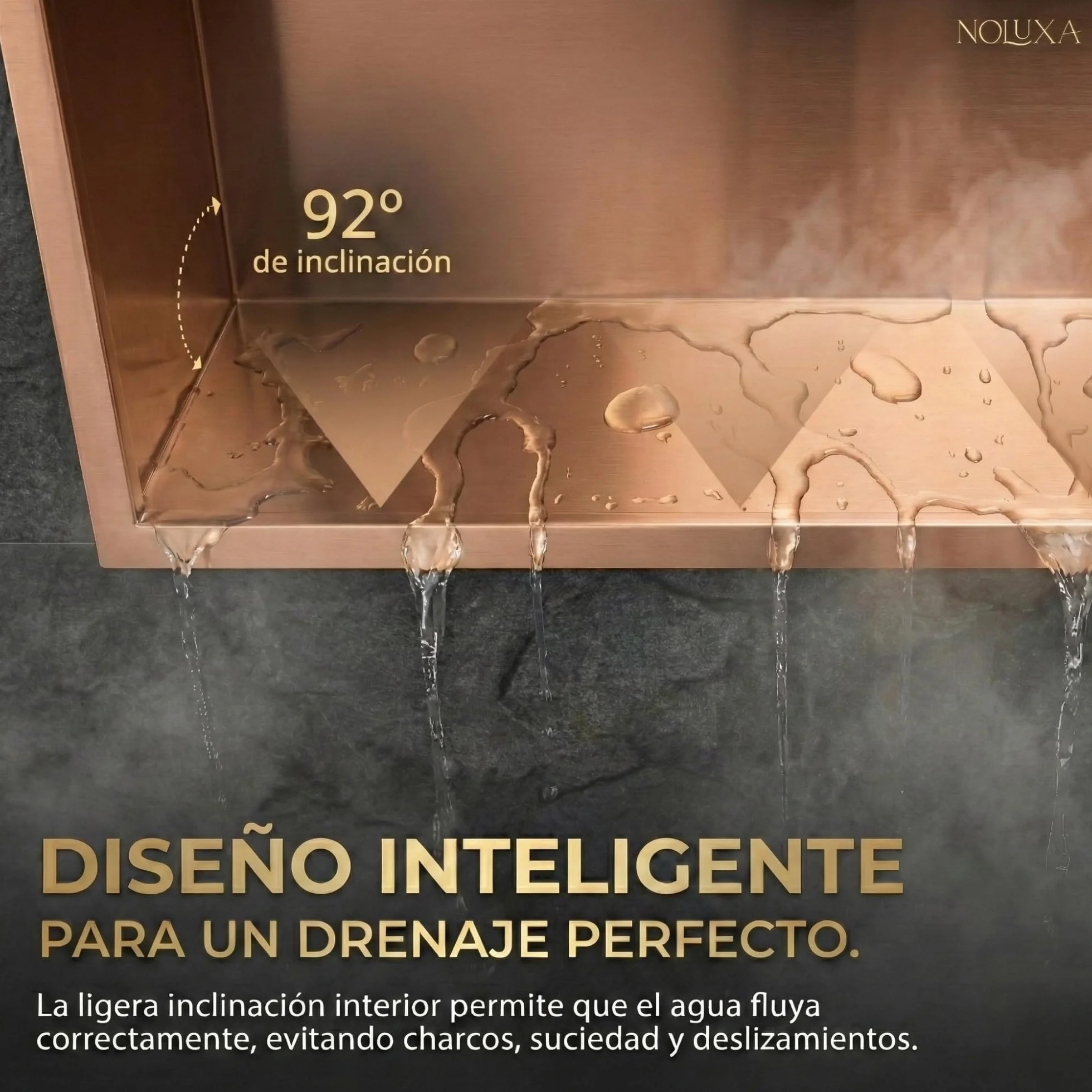 IMEX - Nicho de Ducha Empotrable con Luz LED 33x63cm Oro Rosa Cepillado | Hornacina Ducha con Dos Estantes de Acero Inoxidable S.304 | Hornacina Baño Empotrada a Pared de 10cm de Profundidad