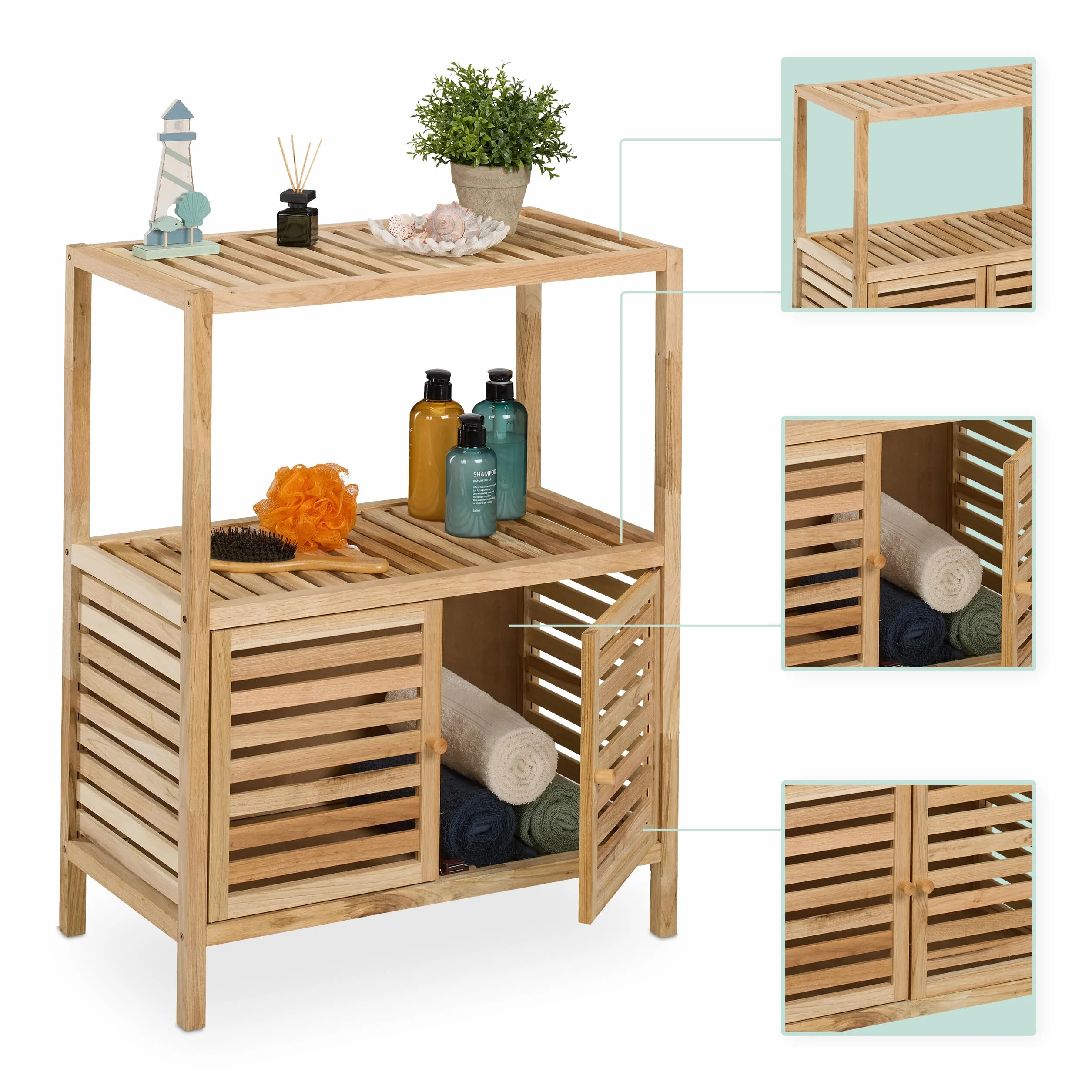 Relaxdays Mueble de Baño Nogal 86x67,5x35,5 cm Estantería con 2 Puertas