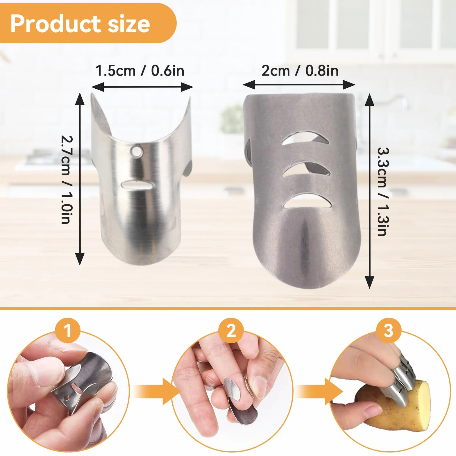 HERCHR 4Pcs Protección Anti-Corte para Manos, Protector de Dedos para Cortar Verduras, Herramienta de Cocina Acero Inoxidable