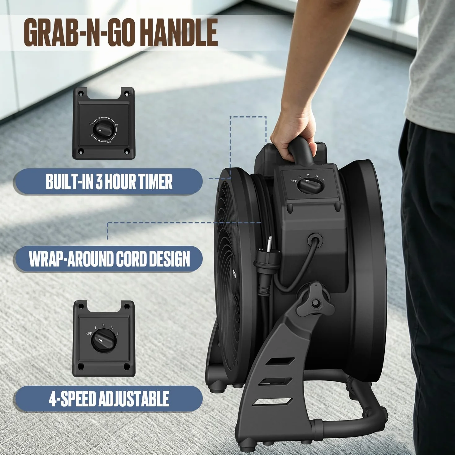 XPower FC-100 - Rodador de aire industrial de alta velocidad para toda la habitación, ventilador de suelo multiusos de velocidad variable