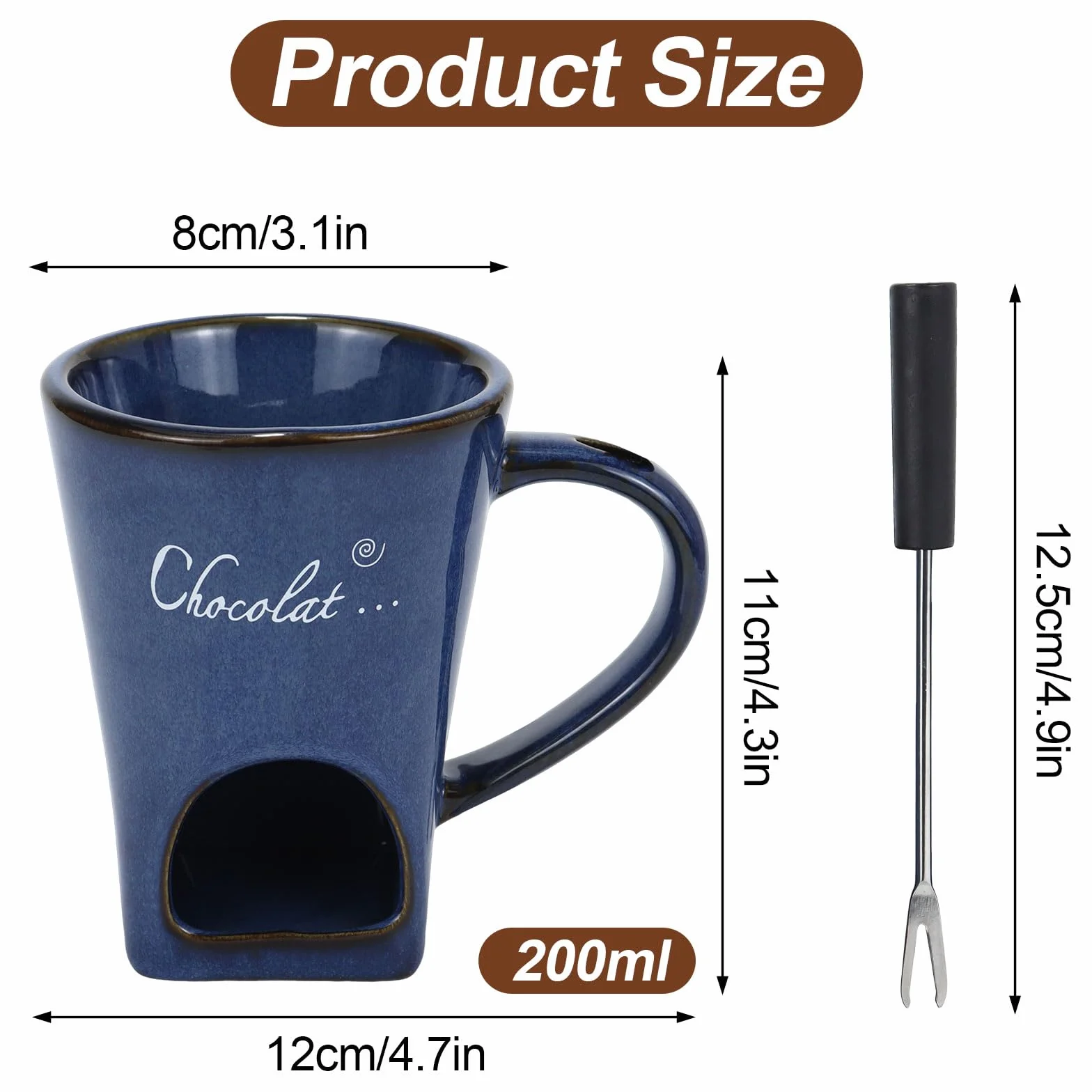 Juego de fondue de chocolate 130 ml de cerámica con tenedor
