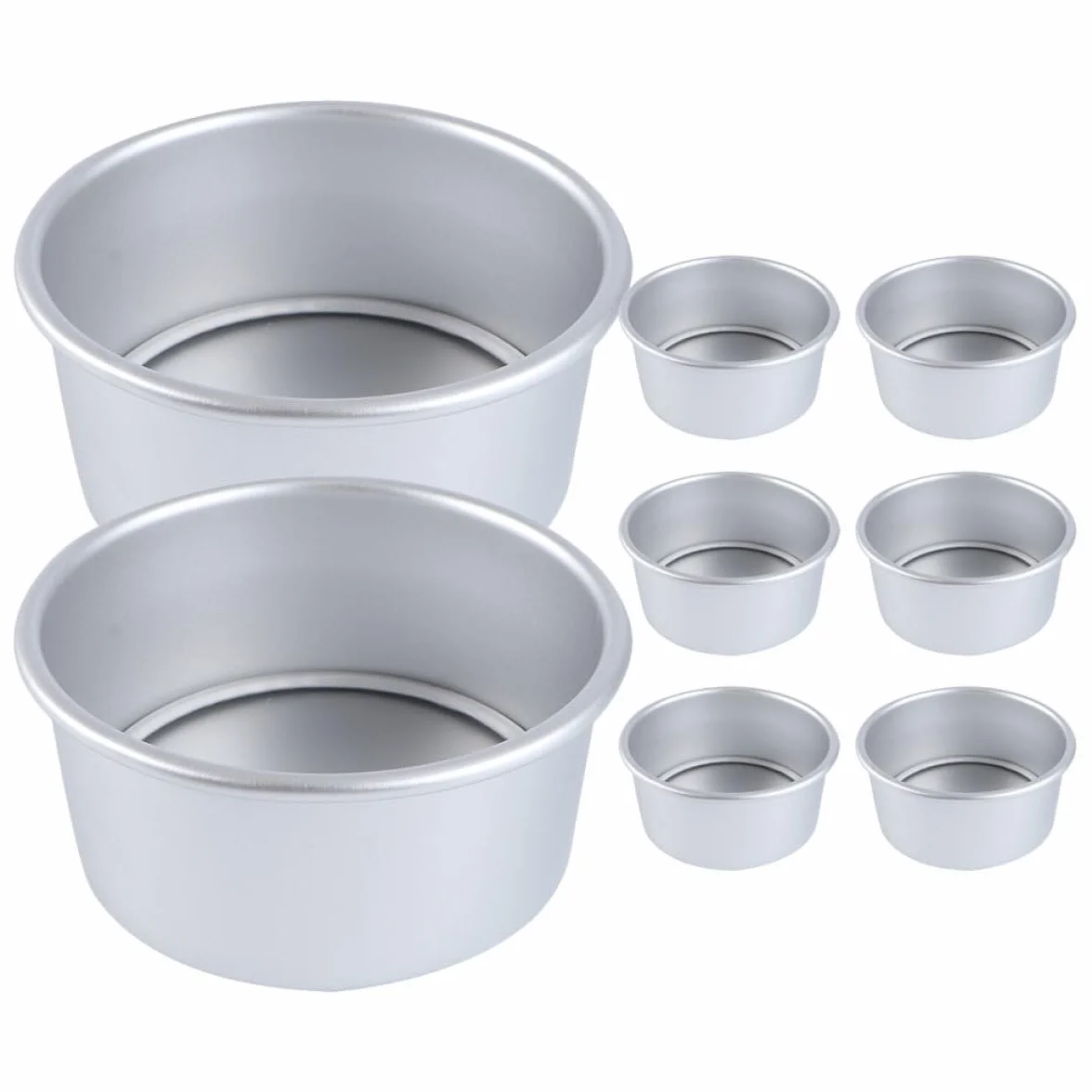 Molde para Pasteles Redondo Antiadherente de 4 Pulgadas con Base Desmontable, 8 Piezas, Aluminio Anodizado para Horno, Práctico Molde para Hornear Bizcochos y Tartaletas en Cocina