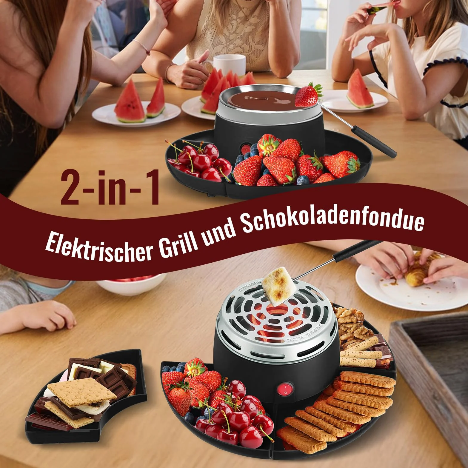 S'Mores Juego de fondue de chocolate 2 en 1 tostador eléctrico de malvavisco 280 W control de temperatura