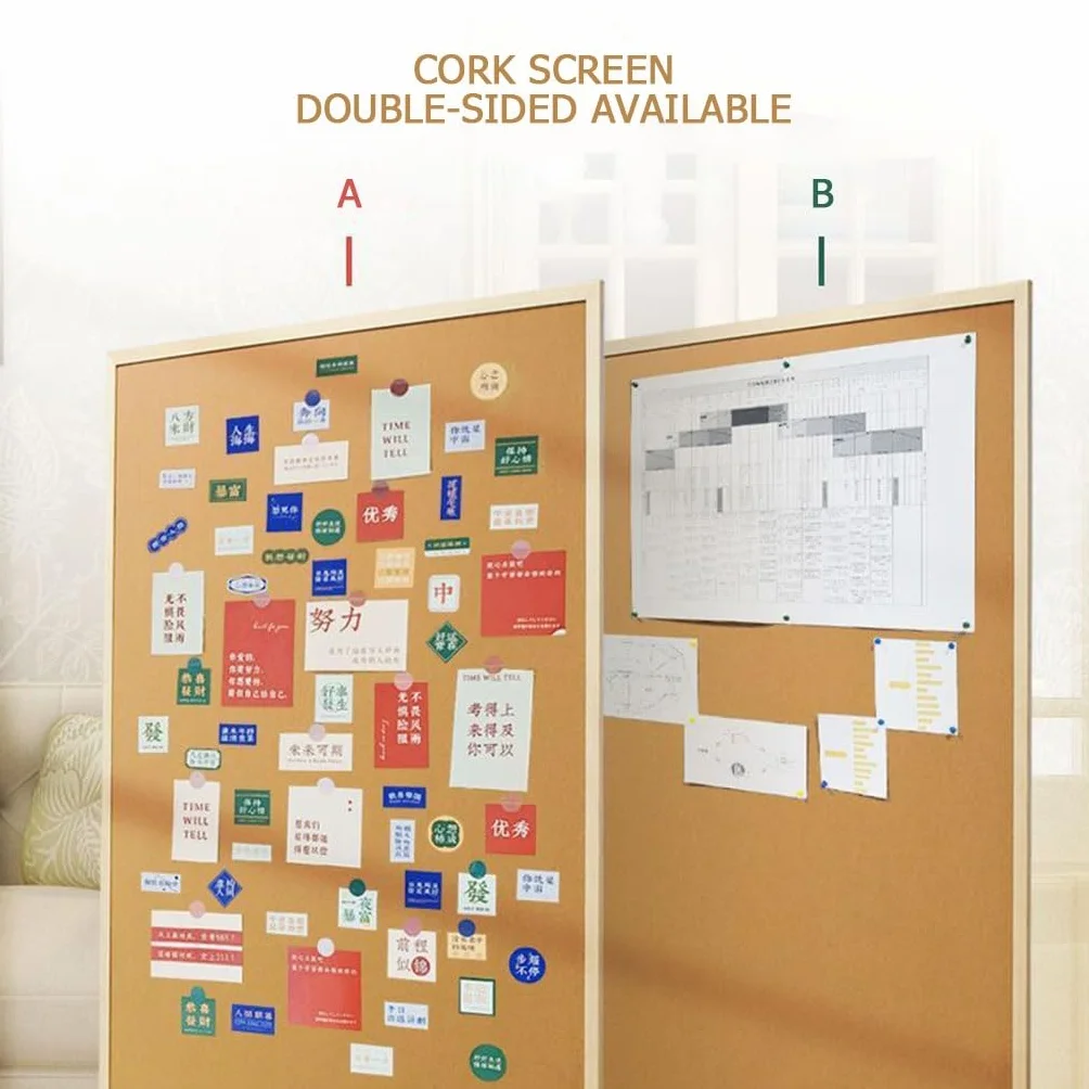 Pizarras de Corcho Enrollables Doble Cara Tablón de Anuncios con Ruedas Marco de Madera Independiente Separador de Ambientes para Oficinas Hogar (Size : 60 * 120cm)