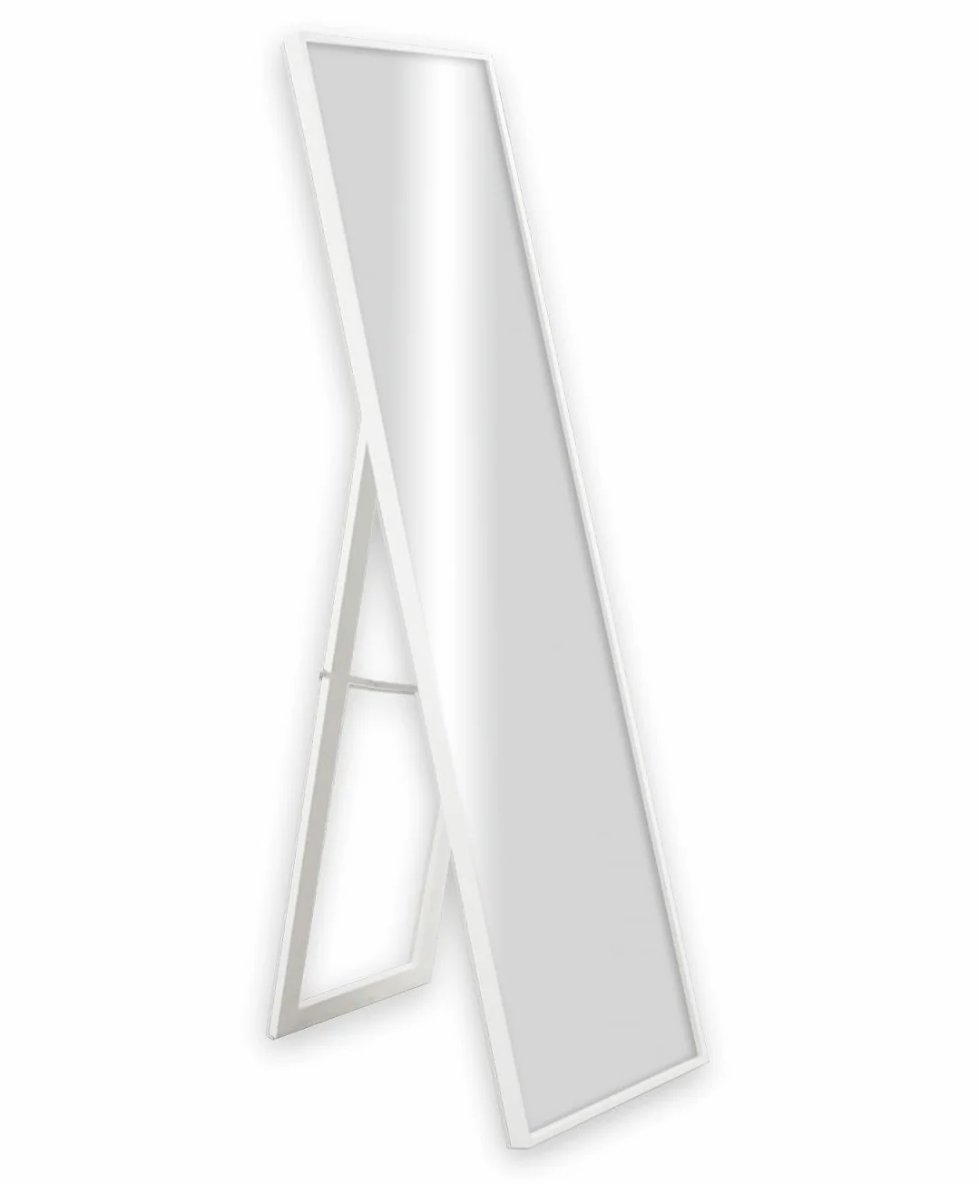 CHELY INTERMARKET MOD19001 Espejo De Pie Cuerpo Entero Blanco con Soporte Metálico Plegable 35x140 cm Estilo Minimalista Portátil Vestidor No Requiere Montaje Marco Rectangular Diseño Natural