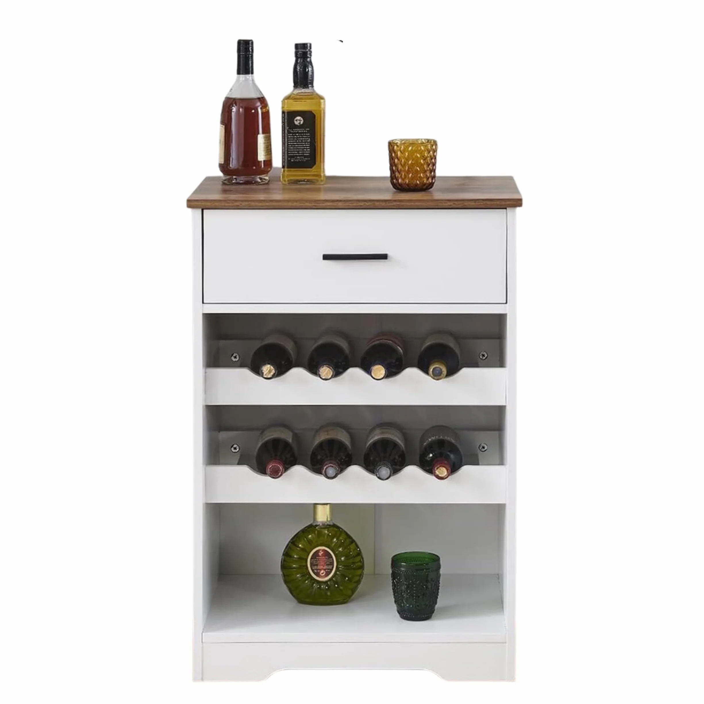 Botellero - Armario para 8 Botellas de Vino con cajón - Almacenamiento de Vino Independiente - Natural, Madera - Armario para Vino de diseño Elegante - 37,5x55x80 cm