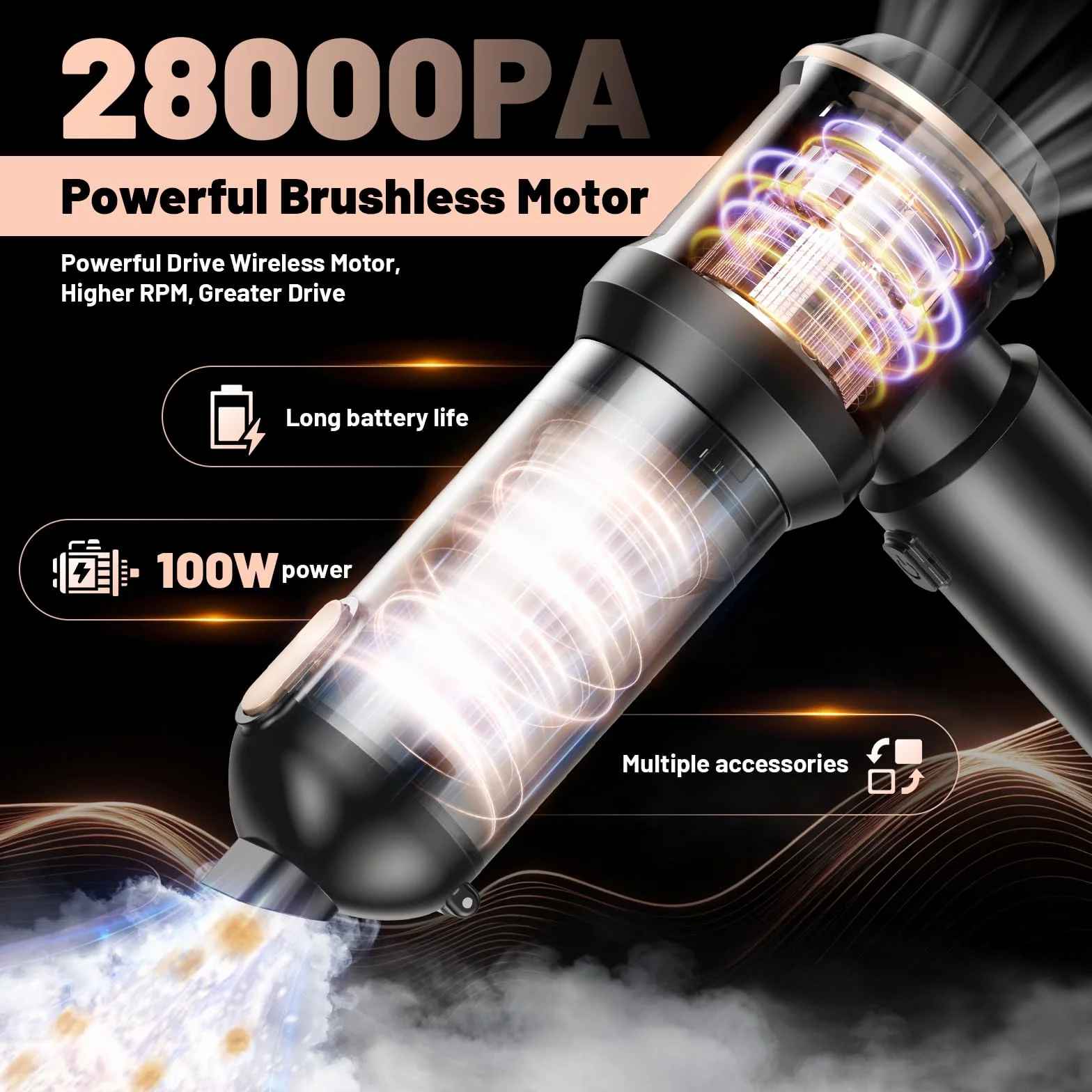 SLOKSFil 2026 Aspiradora de Mano 28000PA 4 en 1 Sin Cable Autovaciado 3 Niveles Succión Motor sin Escobillas