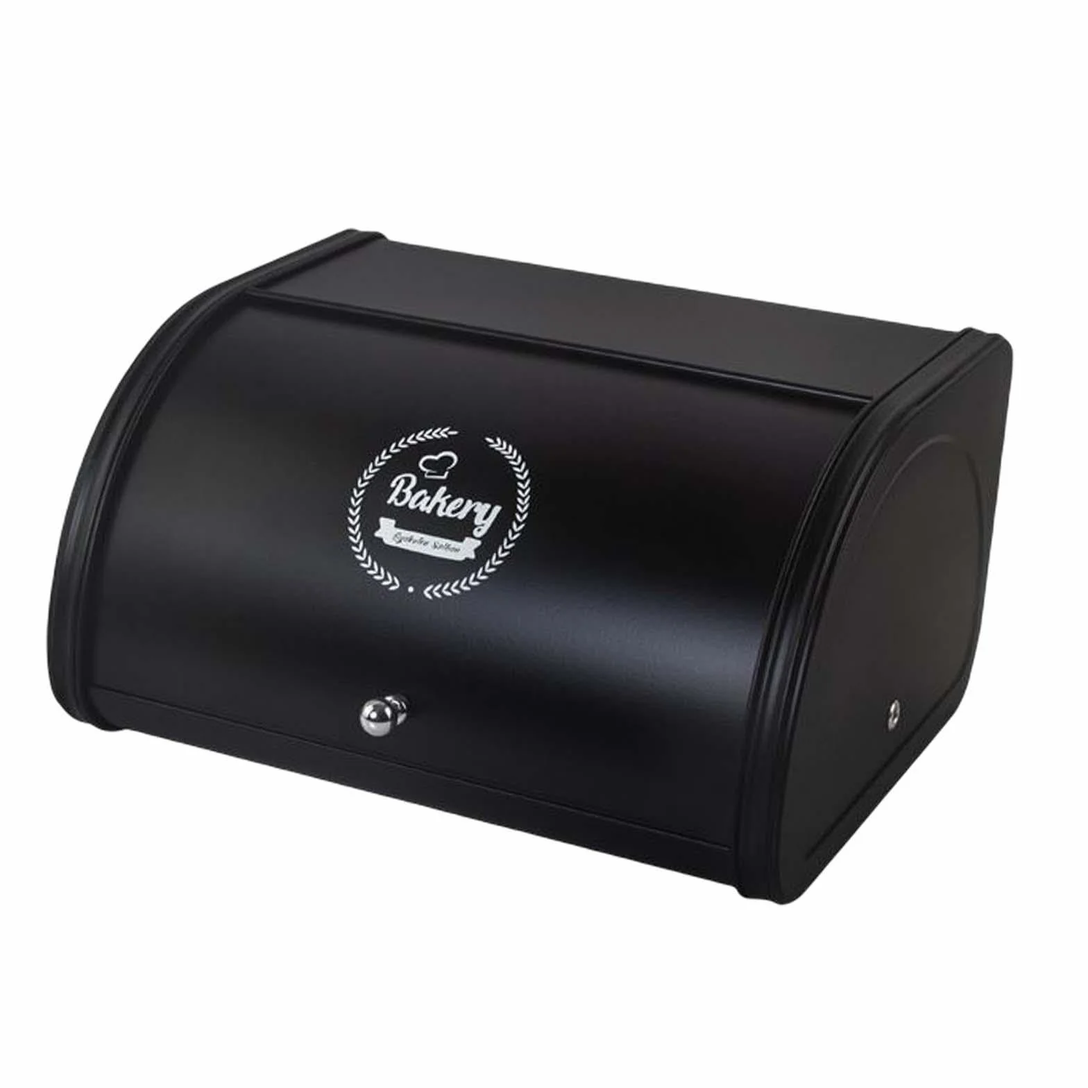 Contenedor de pan elegante de metal con tapa enrollable. Ideal para organizar la encimera de la cocina y para repostería en casa. Caja de metal con, Negro, 315 x 255 x 170 mm
