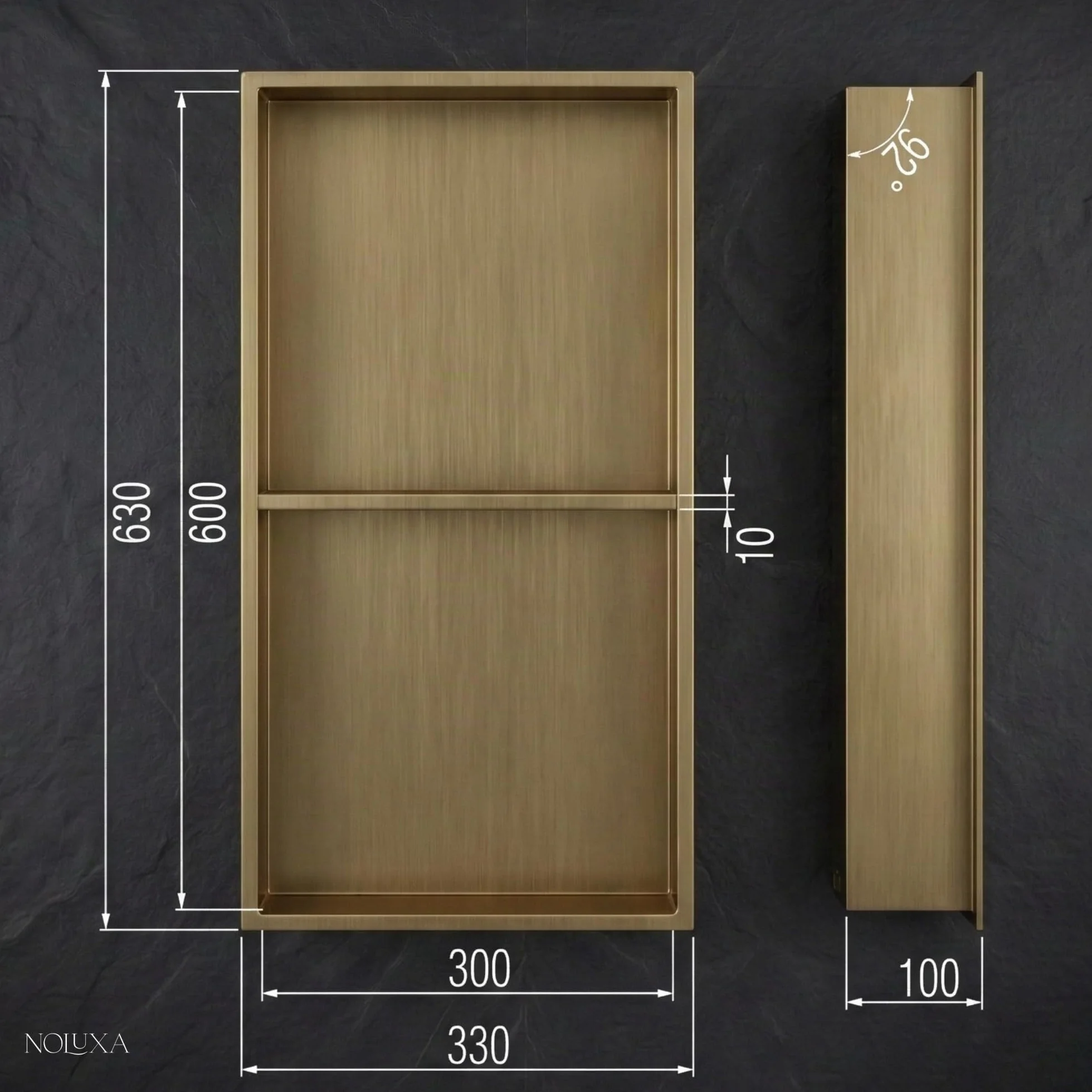 IMEX - Nicho de Ducha Empotrable con Luz LED 33x63cm Oro Rosa Cepillado | Hornacina Ducha con Dos Estantes de Acero Inoxidable S.304 | Hornacina Baño Empotrada a Pared de 10cm de Profundidad