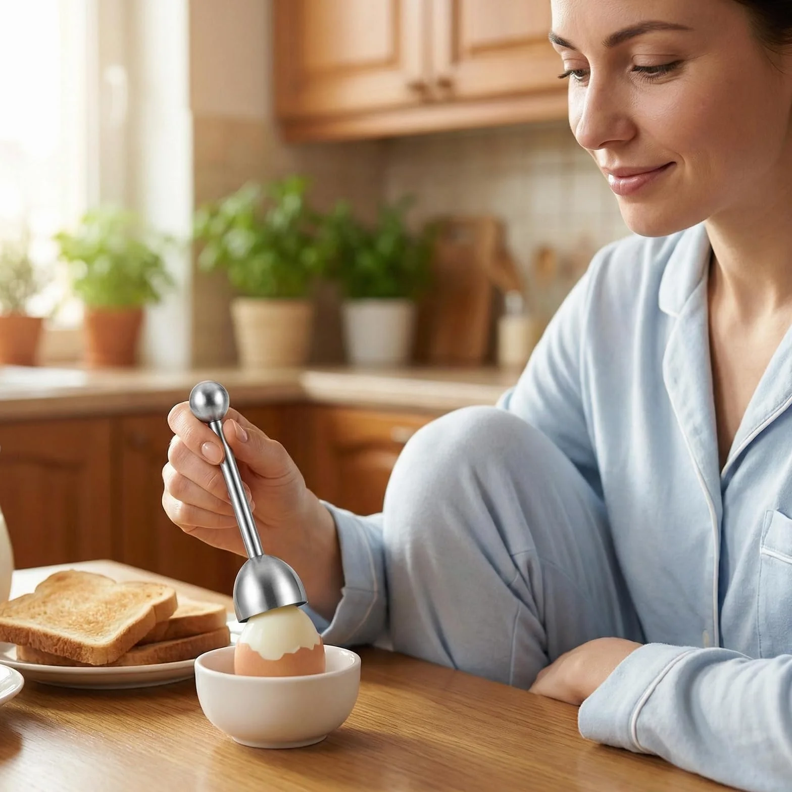 Abridor de Huevos de Acero Inoxidable, Cortador de Cáscara para Huevos Hervidos