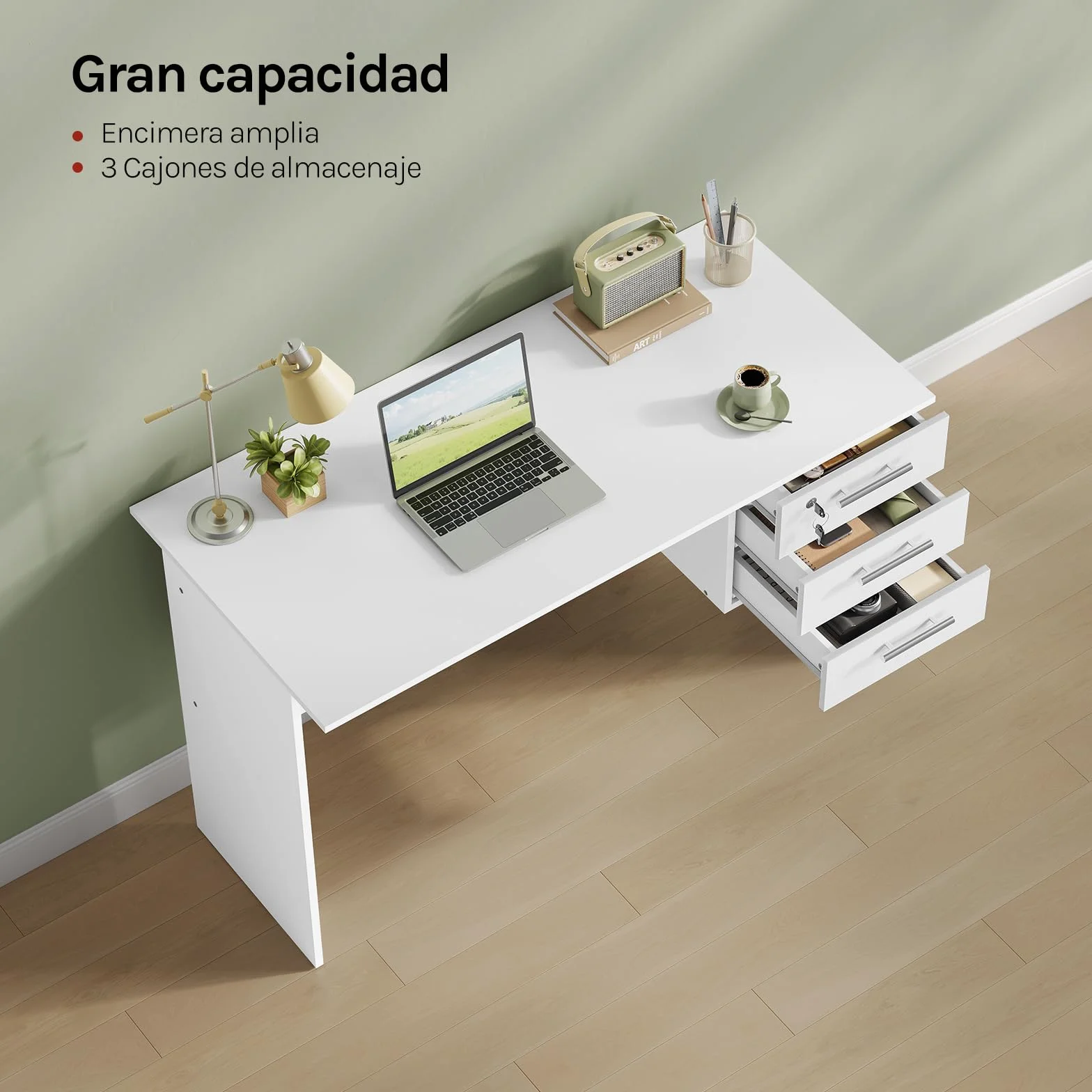 WOLTU Mesa de Ordenador, Escritorio de Trabajo con 3 Cajones, 120x60x75 cm, Mesa Escritorio para Oficina Dormitorio Despacho y Estudio, Blanco