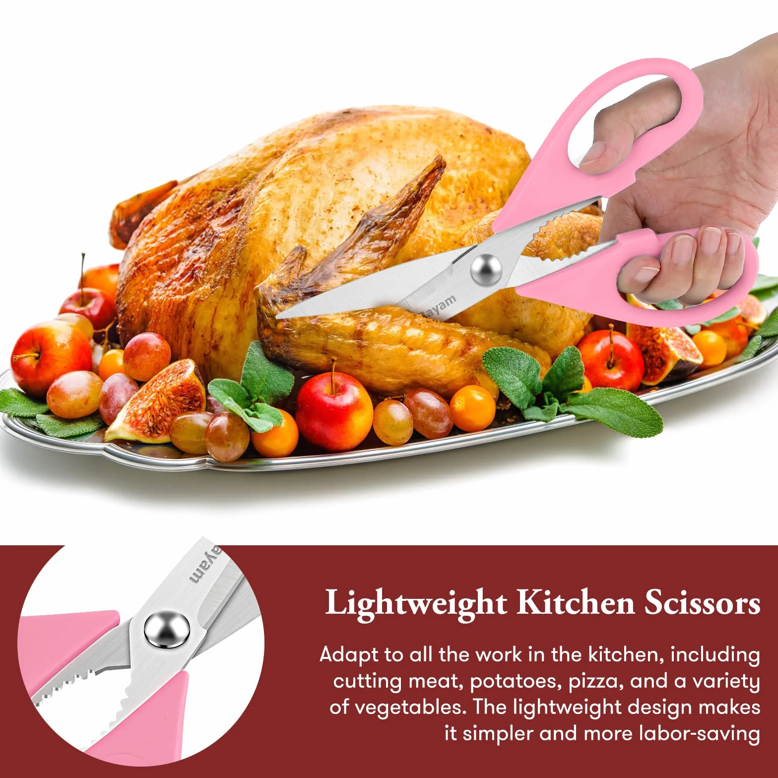 iBayam Tijeras de cocina multiusos de 8.5 pulgadas con funda, accesorios de cocina rosa para mujeres, mamá, esposa, ella