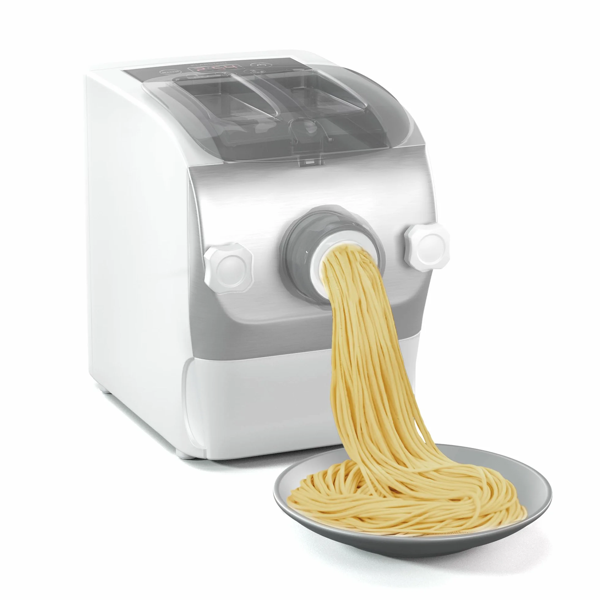 Klarstein Pastamania Nudelmaschine Elektrisch – 260 W Vollautomatische Pastamaschine mit 7 Aufsätzen, 500 g Kapazität, Leise (60 dB), LED-Anzeige, Weiß
