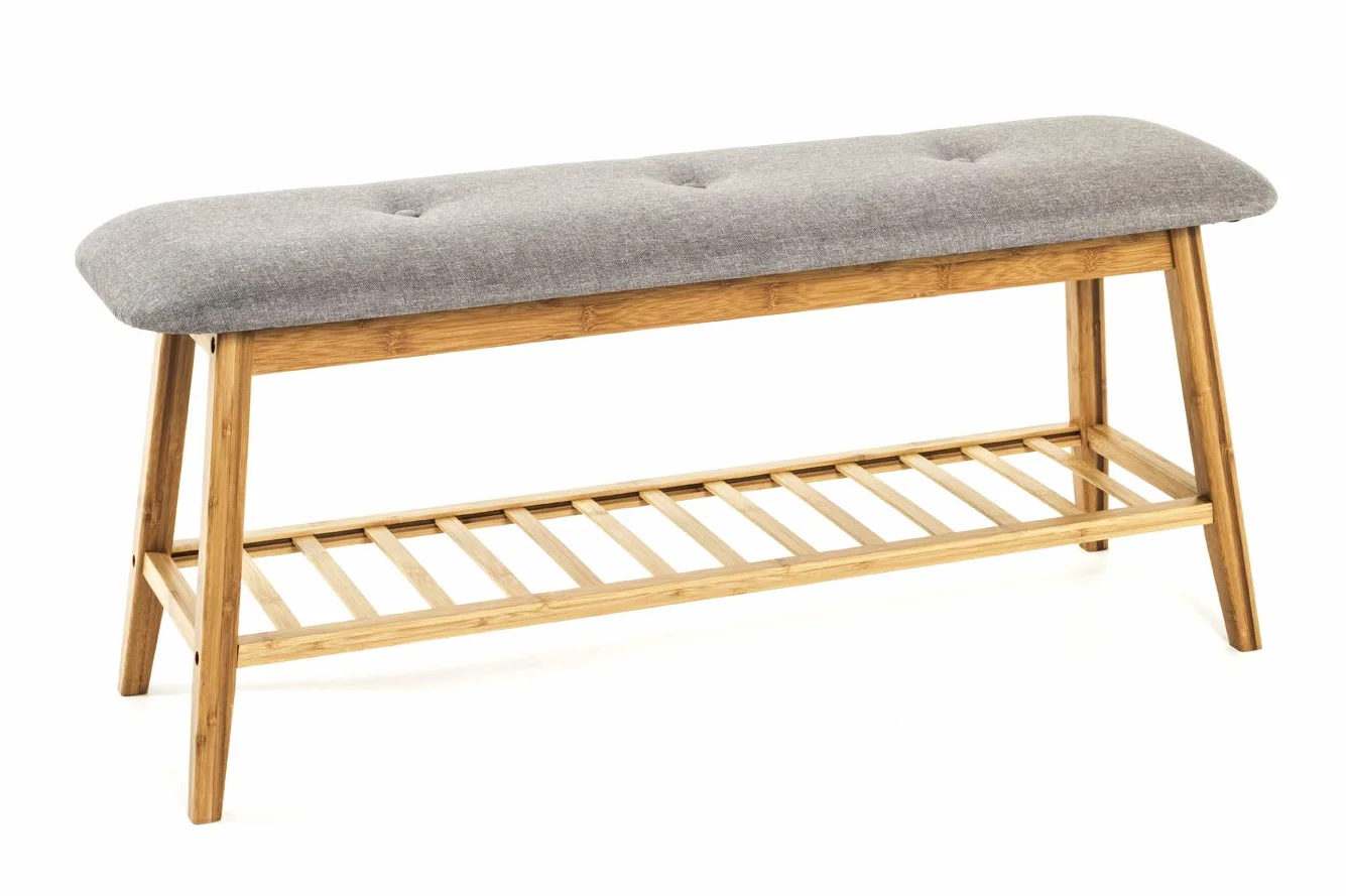 HAKU Banco para Zapatos bambú, Gris, Bambú, Tejido Textil - Dim.: AN 100 cm x AL 44 cm x P 30 cm, Estilo: Bohemio