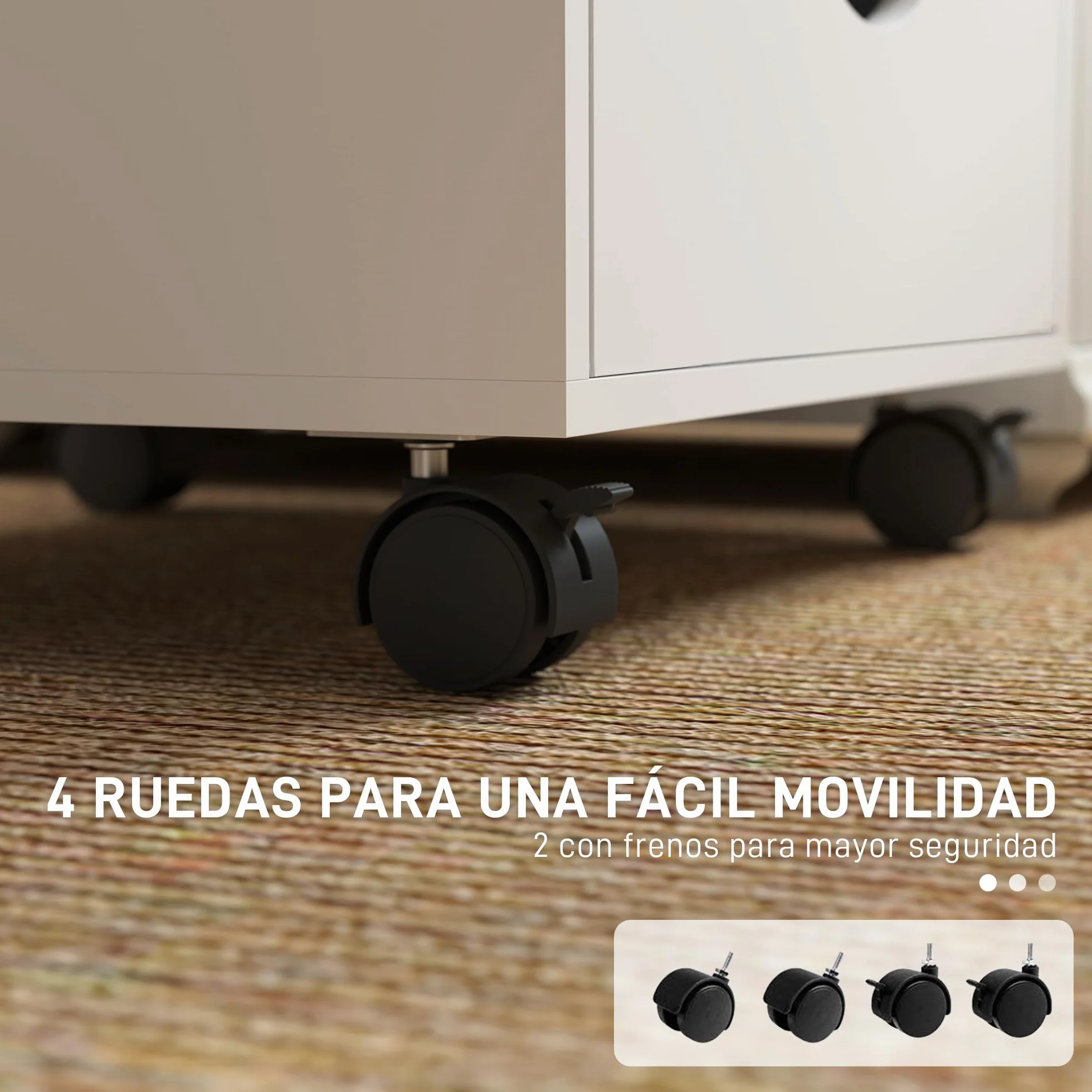 HOMCOM Cajonera Escritorio con Ruedas, Cajonera Oficina con 5 Cajones, Archivador Móvil, para Estudio, Salón, 40x40x67 cm, Blanco