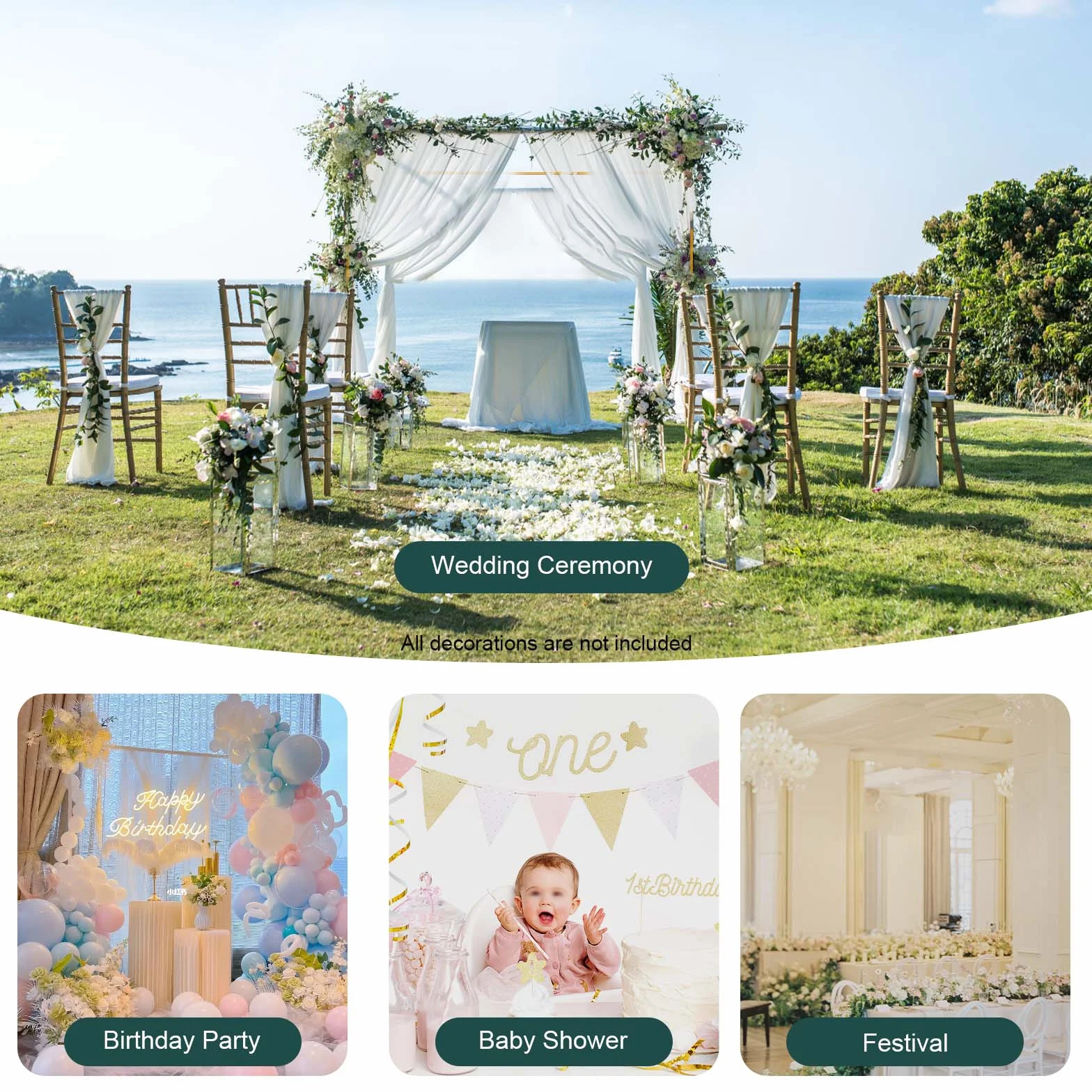 3M X3M - Arco de metal dorado para boda, marco de arco de metal con base, arco cuadrado de boda, adecuado para bodas, fiestas de cumpleaños