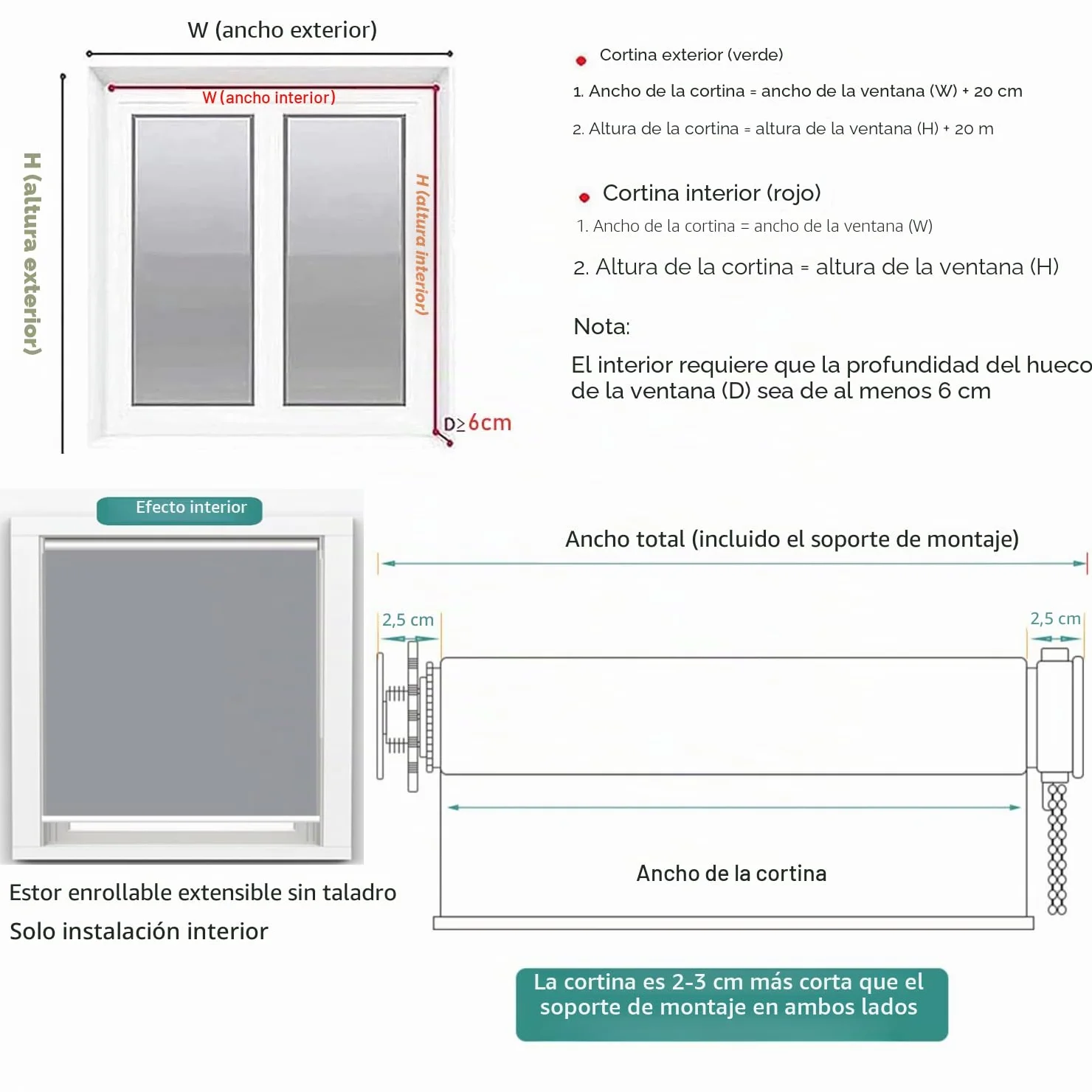 Estor Opaco Sin Perforación,Persiana Enrollable Blackout para Ventanas de Interior,Tela Poliéster Gris,Térmico,Privacidad,para Casa,Oficina,Personalizada,Ancho x Alto（90W x 120H cm）