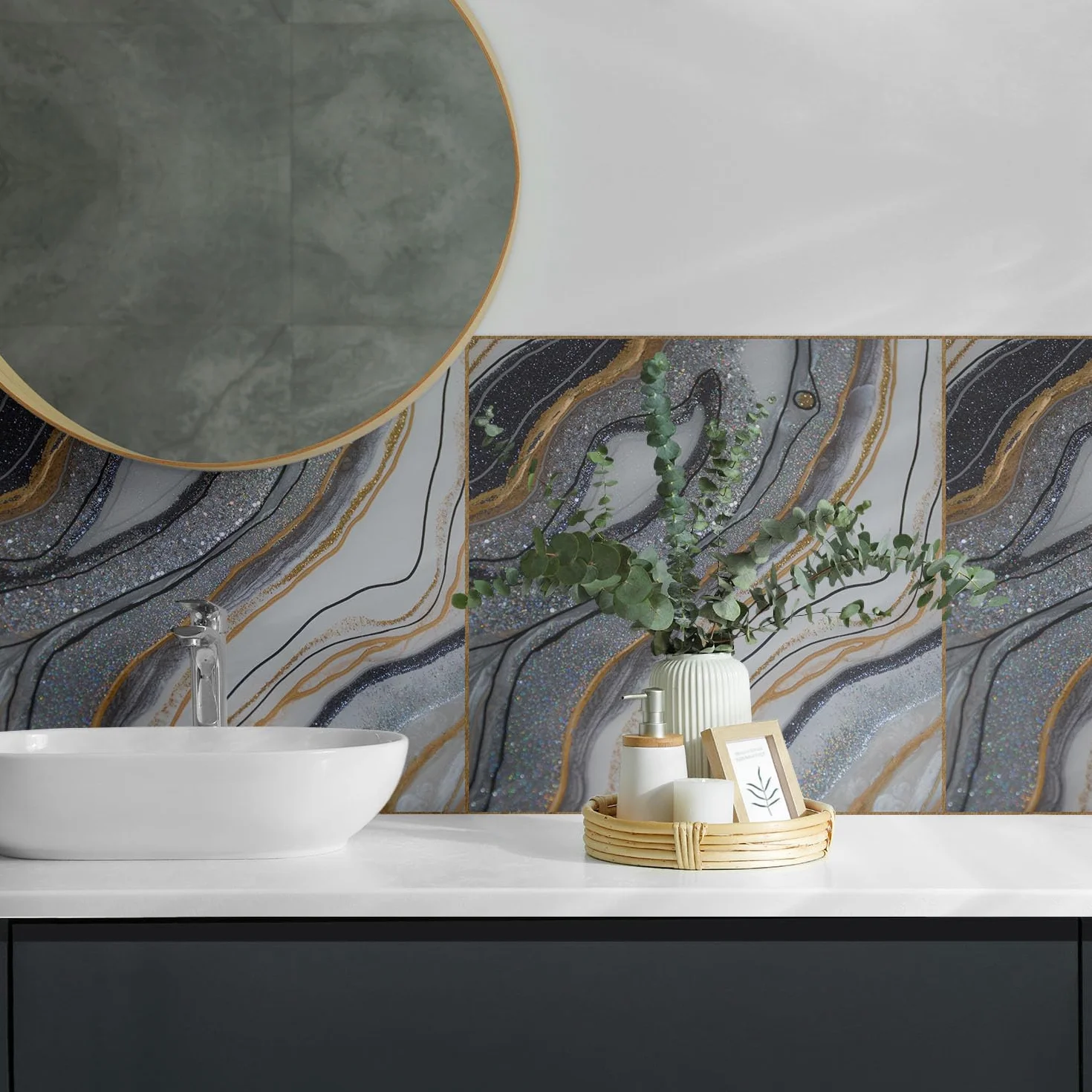 Azulejos Decorativos 50x50 cm Protección Contra Daños Decoración Antischizzo Fácil de Limpiar 4 Piezas Revestimiento del Suelo Vinilo Sostenible - Onde astratte con brillo