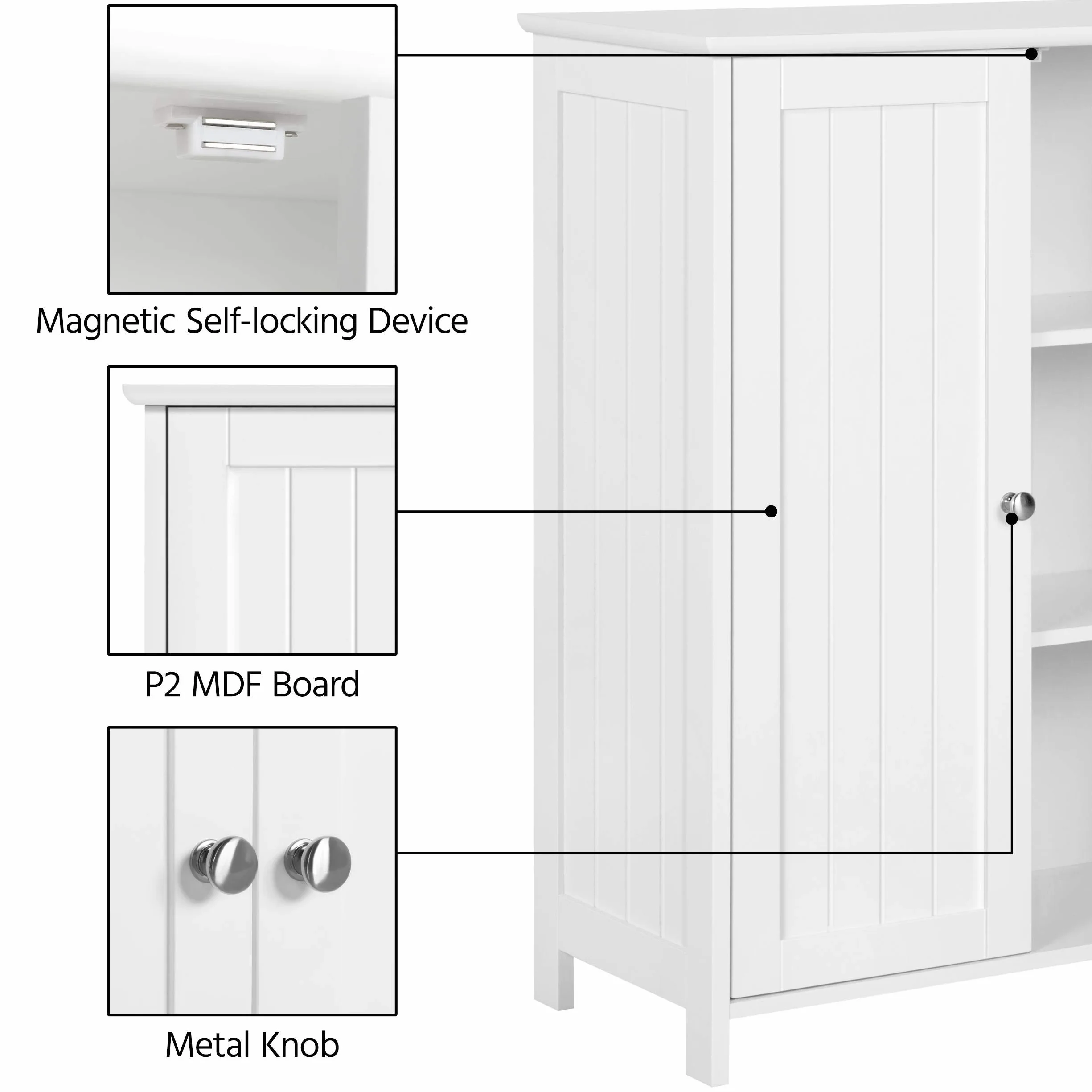 Yaheetech Armario Baño Mueble Baño de Suelo Mueble Auxiliar Cocina con 2 Puertas Cajoneras para Salón Pasillo Entrada Blanco 60 x 30 x 80 cm