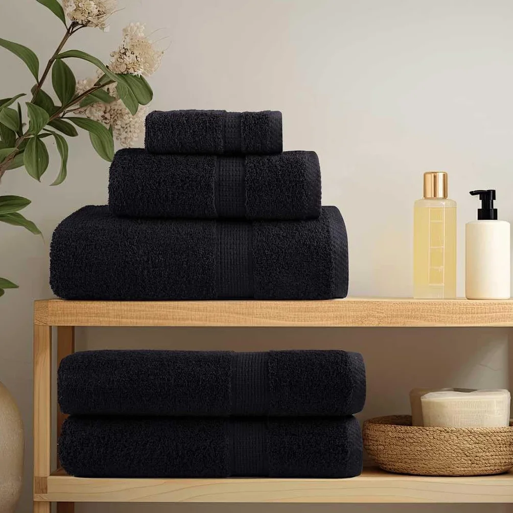 Juego de 8 toallas SOLUND de color negro, 600 g/m², 100% algodón hilado en anillo, toallas de rizo absorbentes con práctico sistema de fijación para colgar para hotel y hogar,