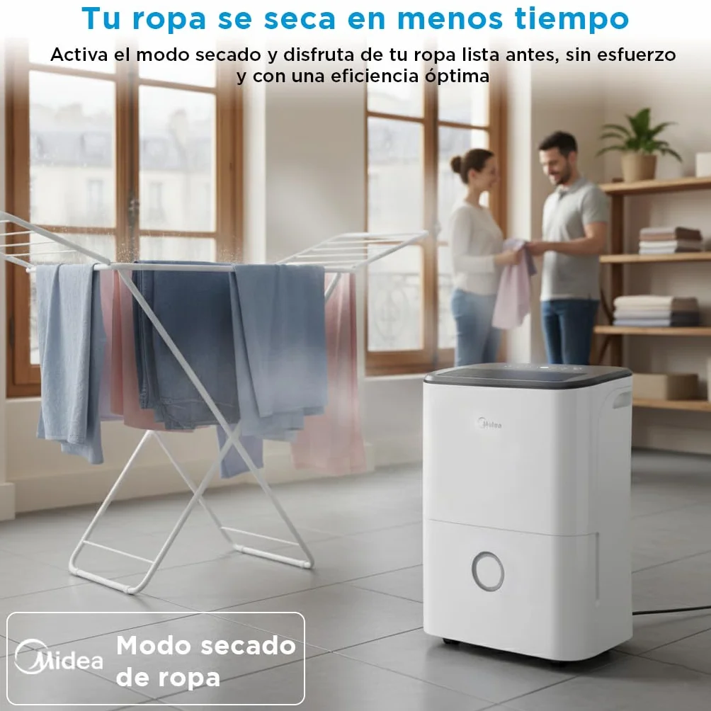 Midea Deshumidificador de Humedad 20L Silencioso | WiFi/App, Modo Secado de Ropa y Auto Antihumedad, Purificador Eléctrico Antibacterias, moho y Condensación | Ideal en habitaciones hasta 50m2/150m3