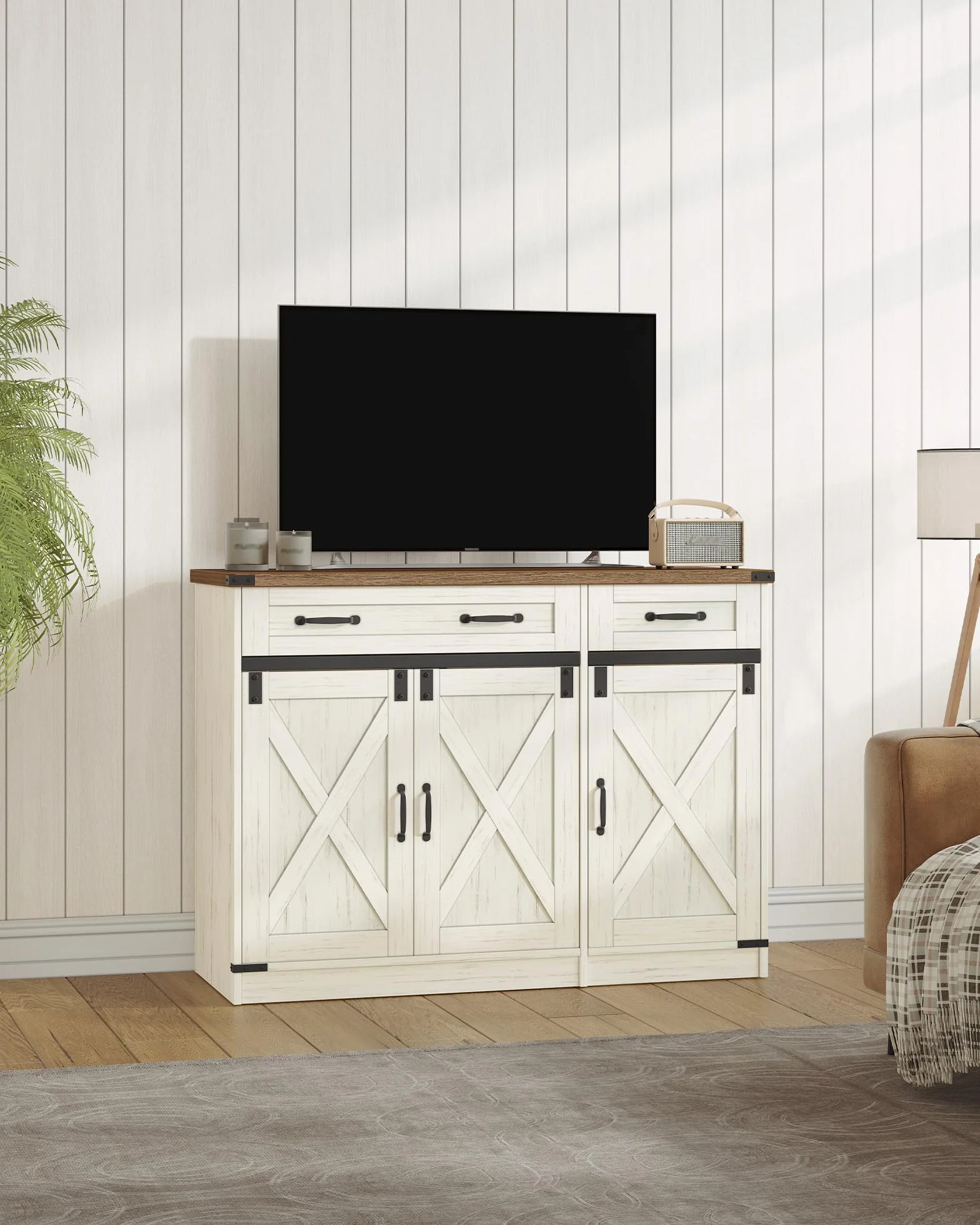 Armario de Cocina con 2 Cajones 3 Puertas Estantes Ajustables 40x108x80 cm Blanco Rústico y Marrón Miel