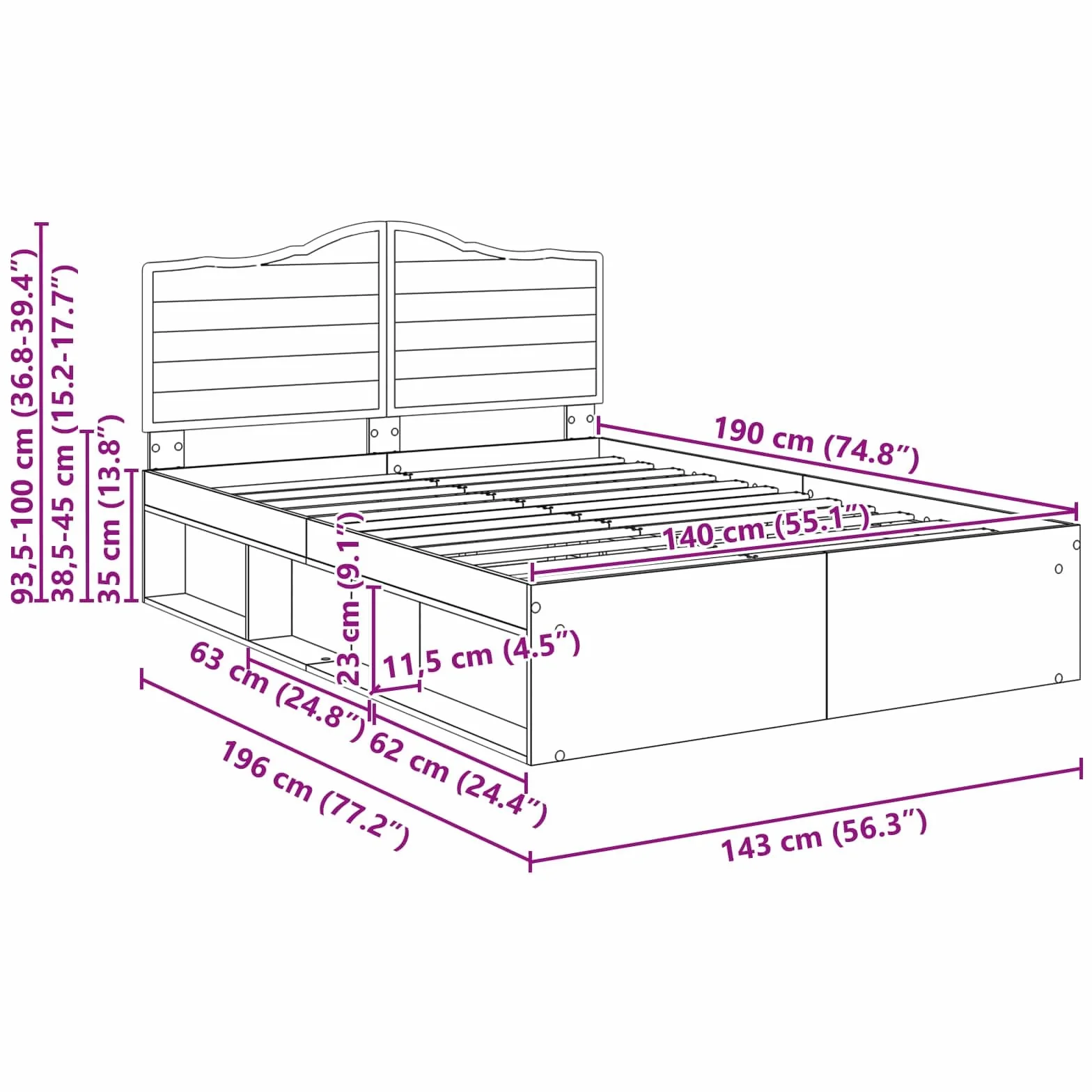 vidaXL Estructura de Cama con cabecera Madera Vieja 140 x 190 cm