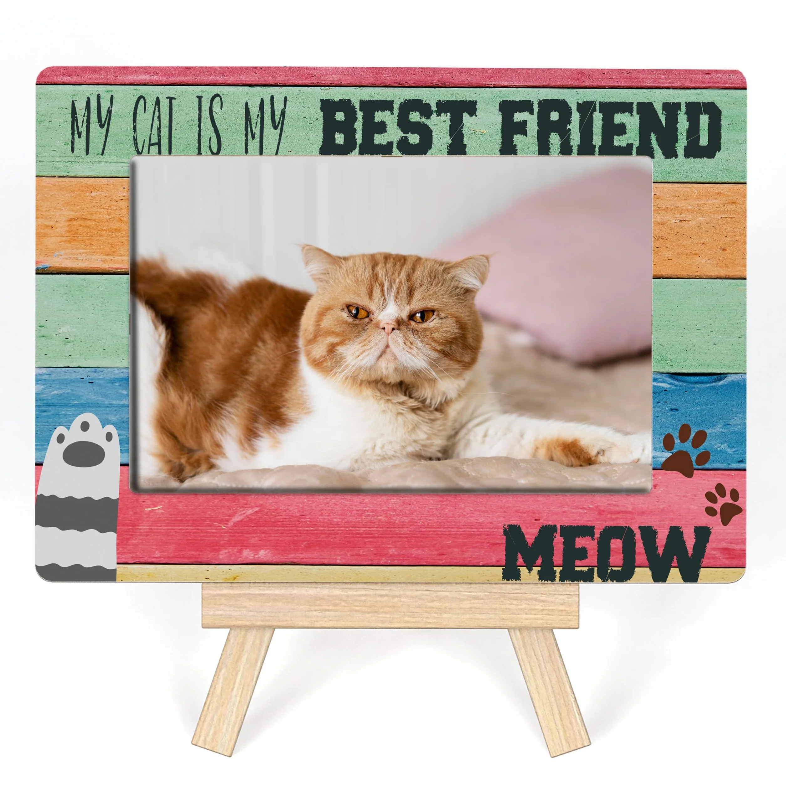 Ycyfckdr Marco de fotos de gato, marco de fotos para amantes de las mascotas, regalos de gatos para decoración de habitación de mujeres y niñas, marco de fotos para amantes de los gatos, marco de