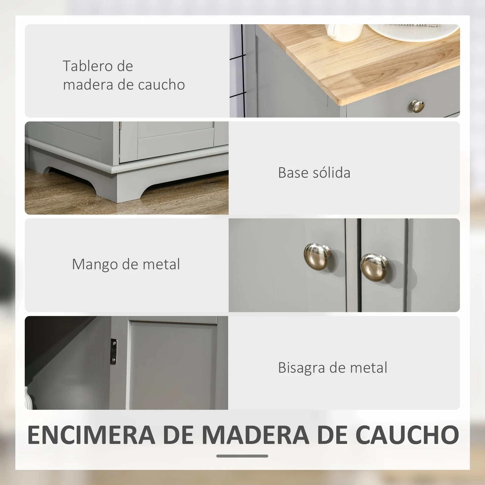 HOMCOM Aparador de Cocina 3 Cajones 3 Puertas Estantes Ajustables Mueble Auxiliar Almacenaje 101x40x85 cm Gris