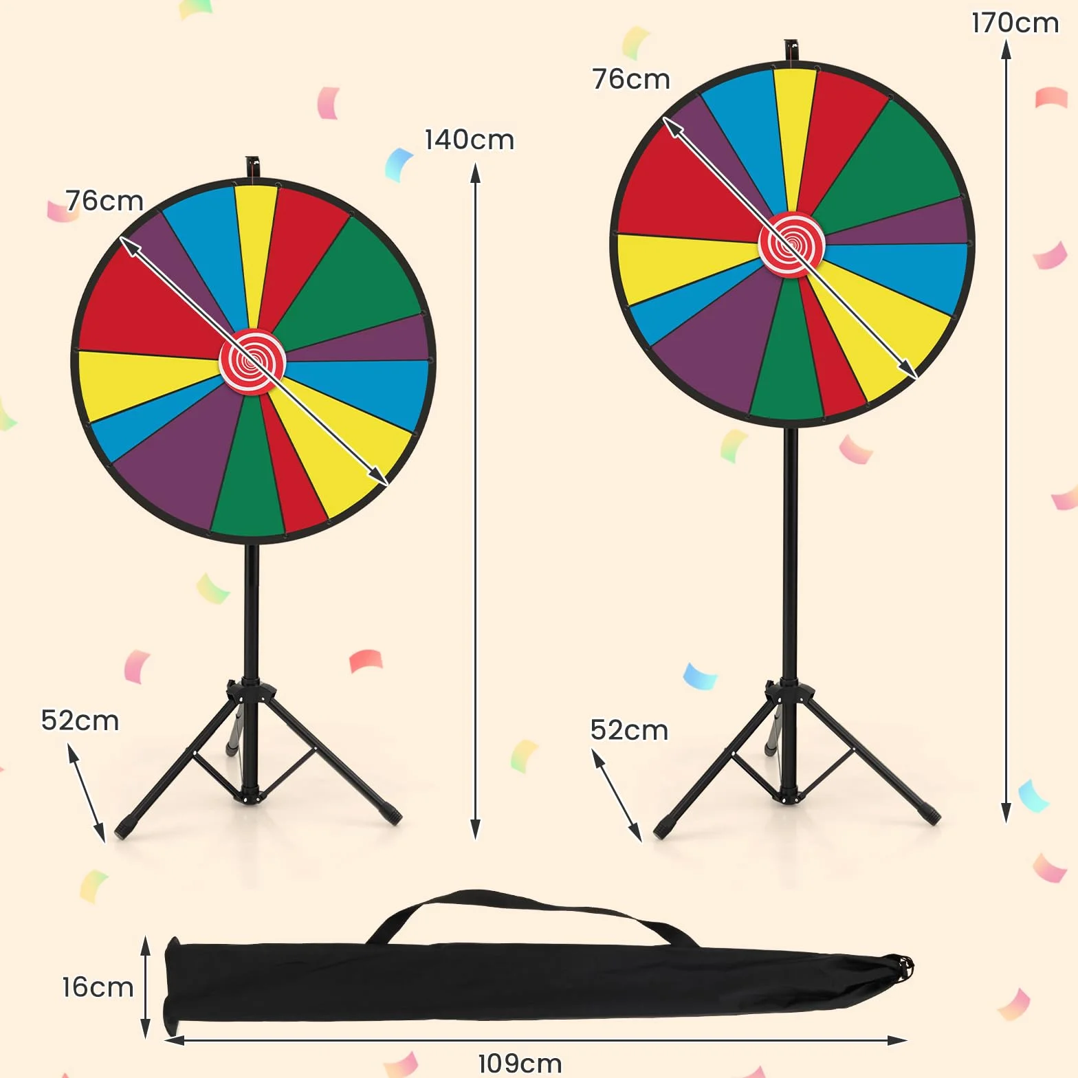 GOPLUS - Rueda de la fortuna Φ 76 cm,rueda de precio de altura ajustable con trípode y 14 ranuras personalizable,rueda de juego reutilizable con bolígrafo borrable goma para fiestas,cumpleaños