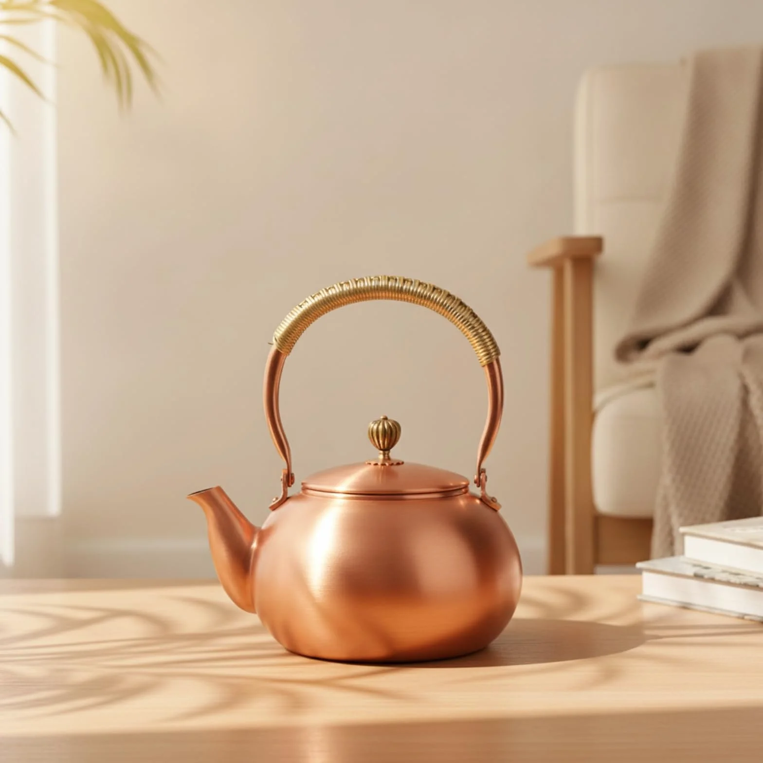 Tetera con Asa Tetera Cobre Ergonómico Menaje para Aficionados l Té Té, 1200ml, Martillado