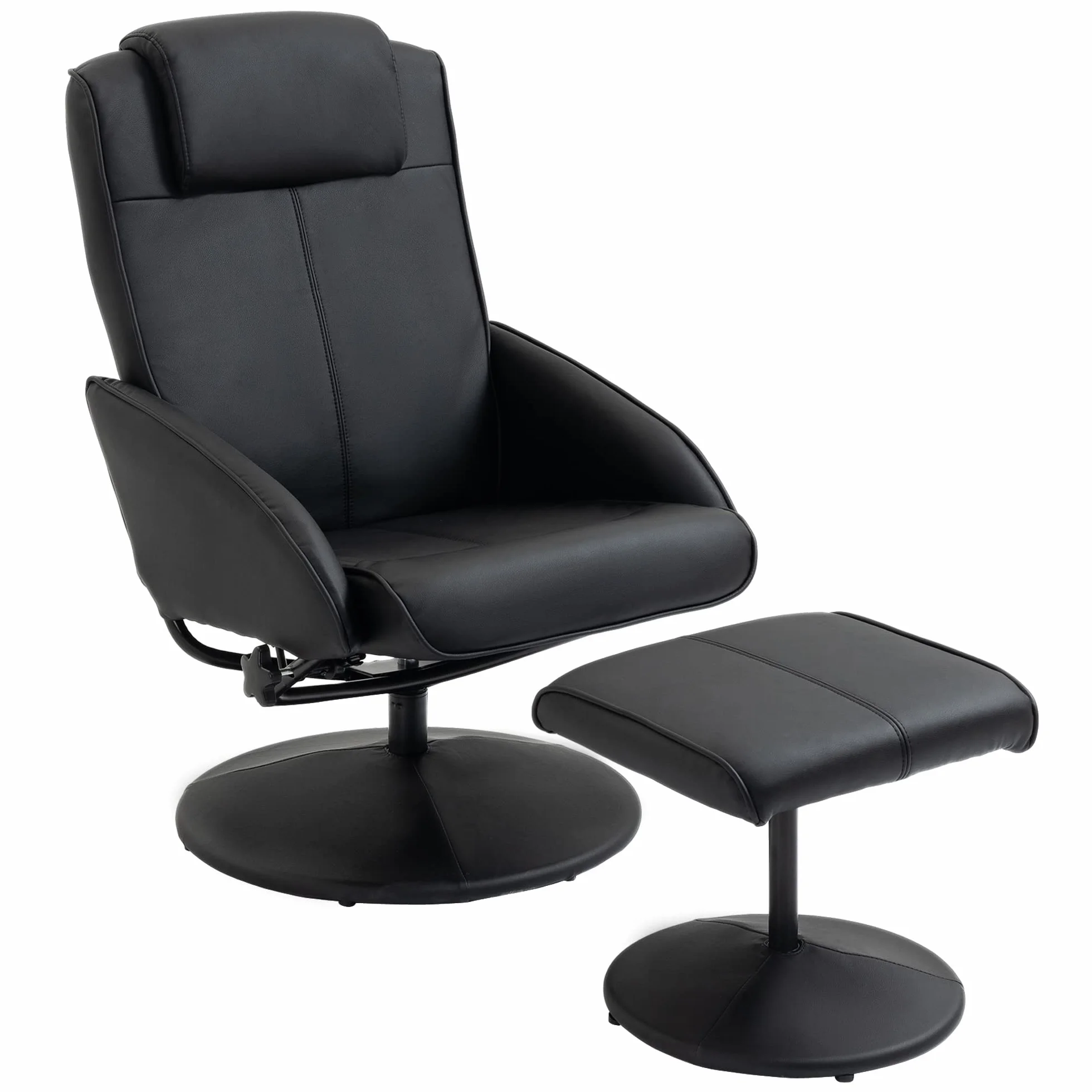 HOMCOM Sillón Reclinable con Reposapiés Sillón de Salón Giratorio con Tapizado en PU y Estructura de Acero Carga 120 kg Butaca para Dormitorio Sala de Estar Negro