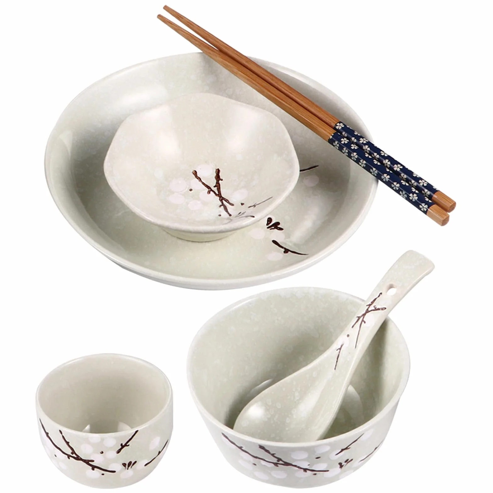 Alipis Juego de Vajilla Japonesa de Cerámica Azul Persona, 6 Piezas Prácticas Bol, Plato, Taza, Palillos y Cuchara, Vajilla Ecológica para Uso Diario en Casa