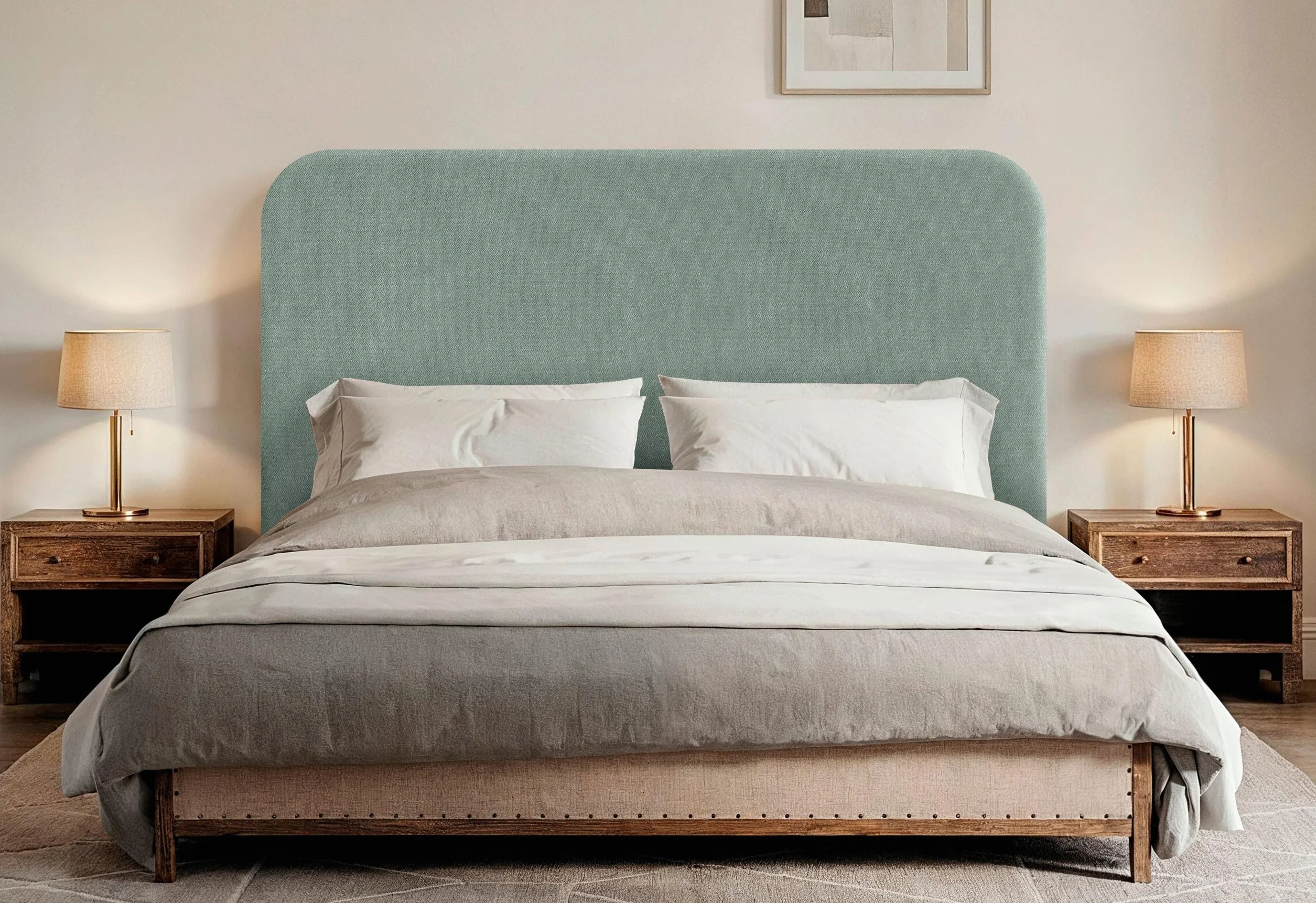 DHOME Cabecero Tapizado Liso Curvo Tela Aqualine 70cm Altura con Patas para Pared Acústicos Cabeceros Absorbentes Cabezal Cama Dormitorio (Verde Agua, 160cm)