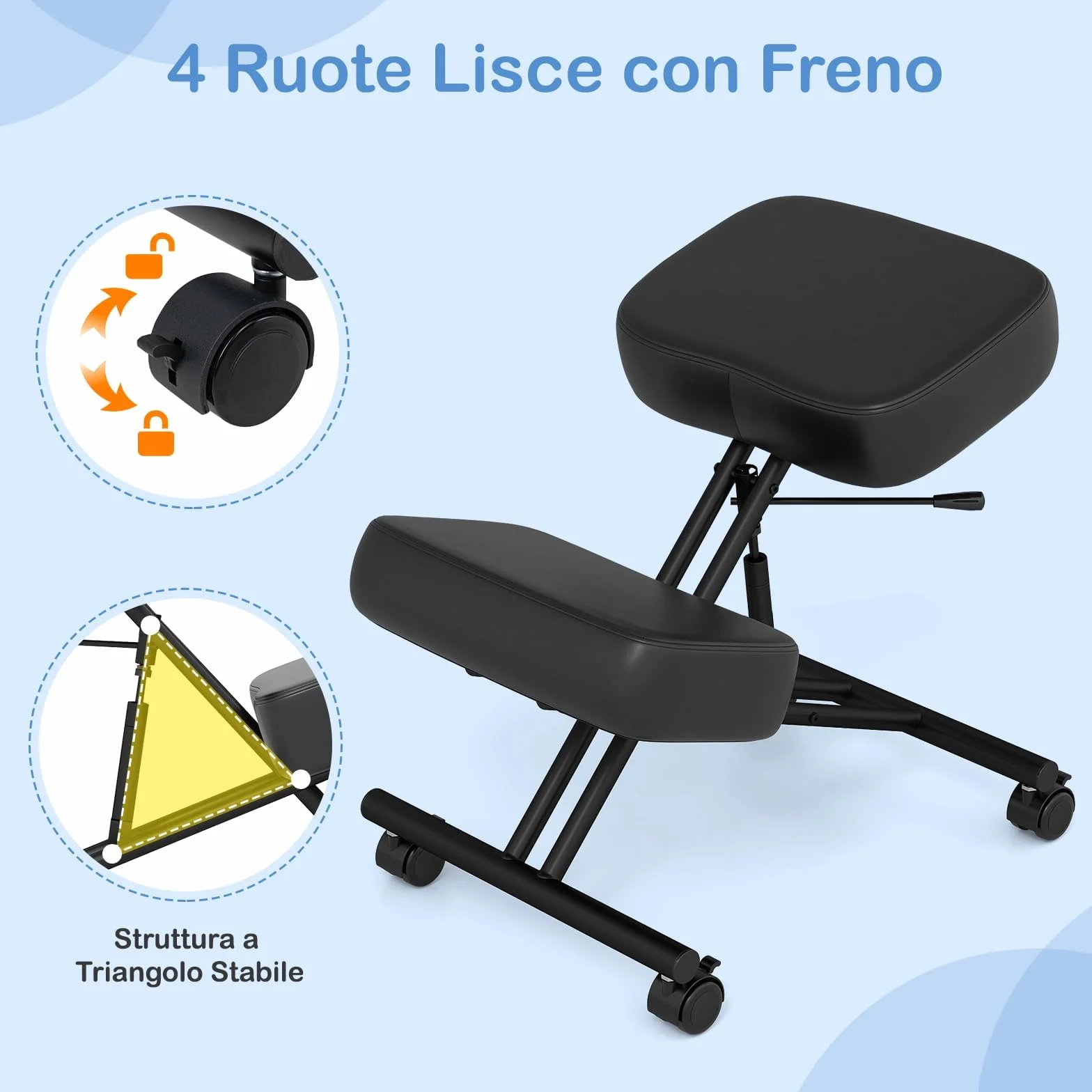 GIANTEX Silla de Rodillas Ergonómica para Corrección Postural, Taburete Acolchado con Altura Ajustable y 4 Ruedas Bloqueables, Silla de Escritorio para Oficina, Estudio