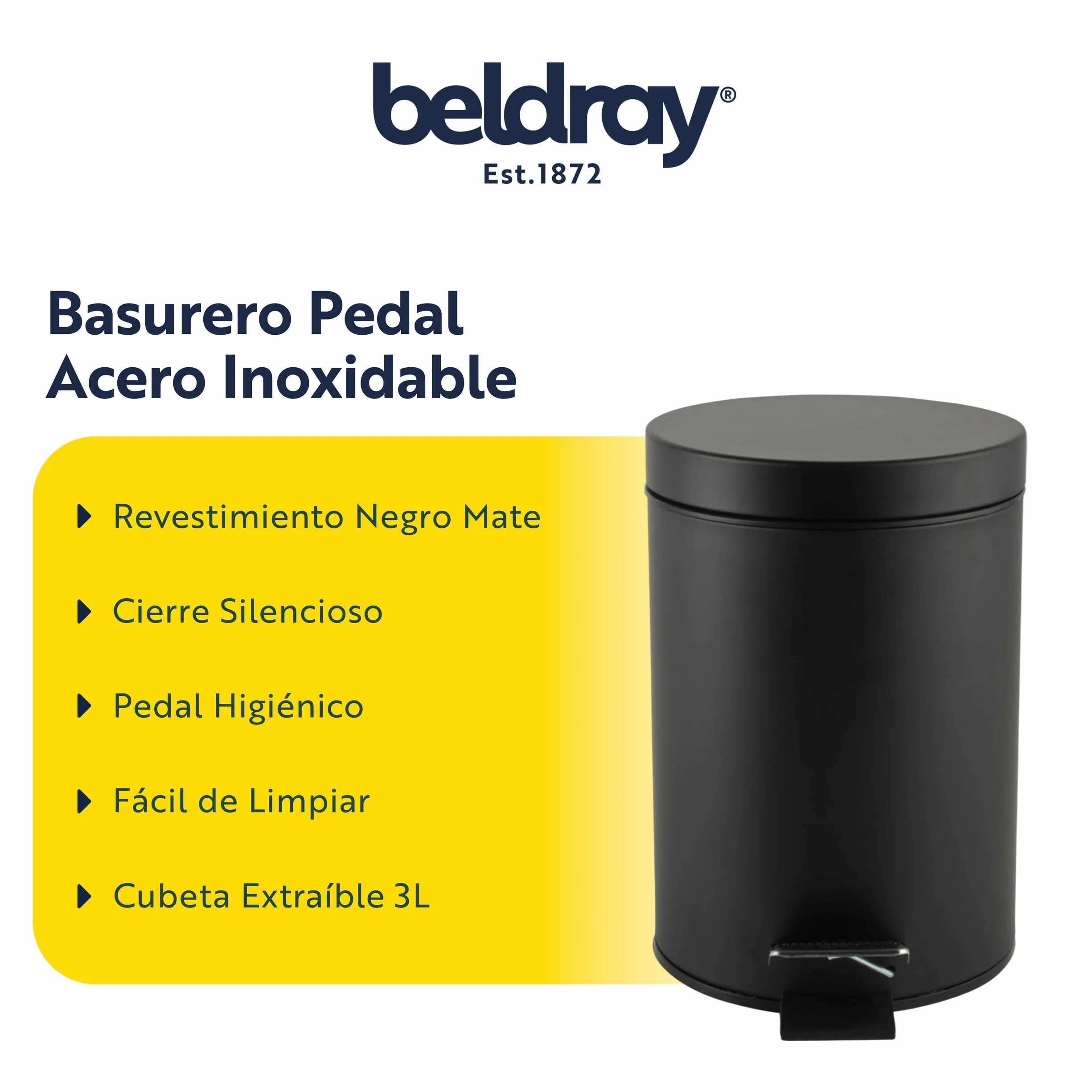 Beldray cubo de baño con pedal 3 L acero inoxidable tapa cierre suave cubo interior extraíble negro